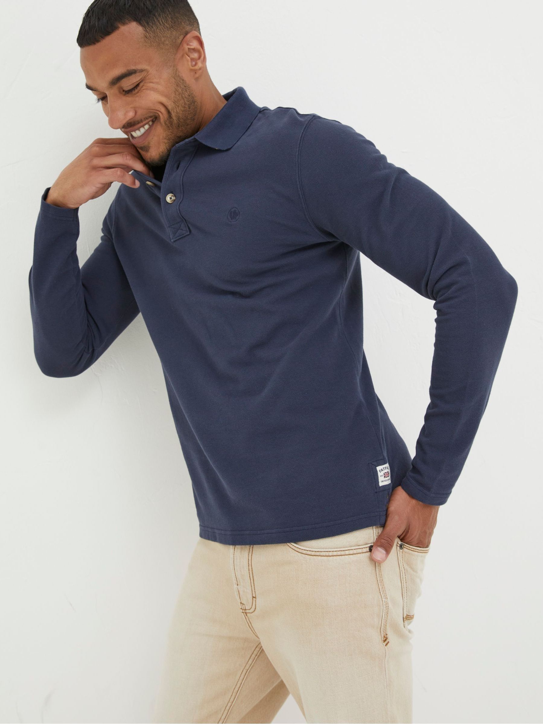Blue Long Sleeve Pique Polo Shirt - Image 1 of 5