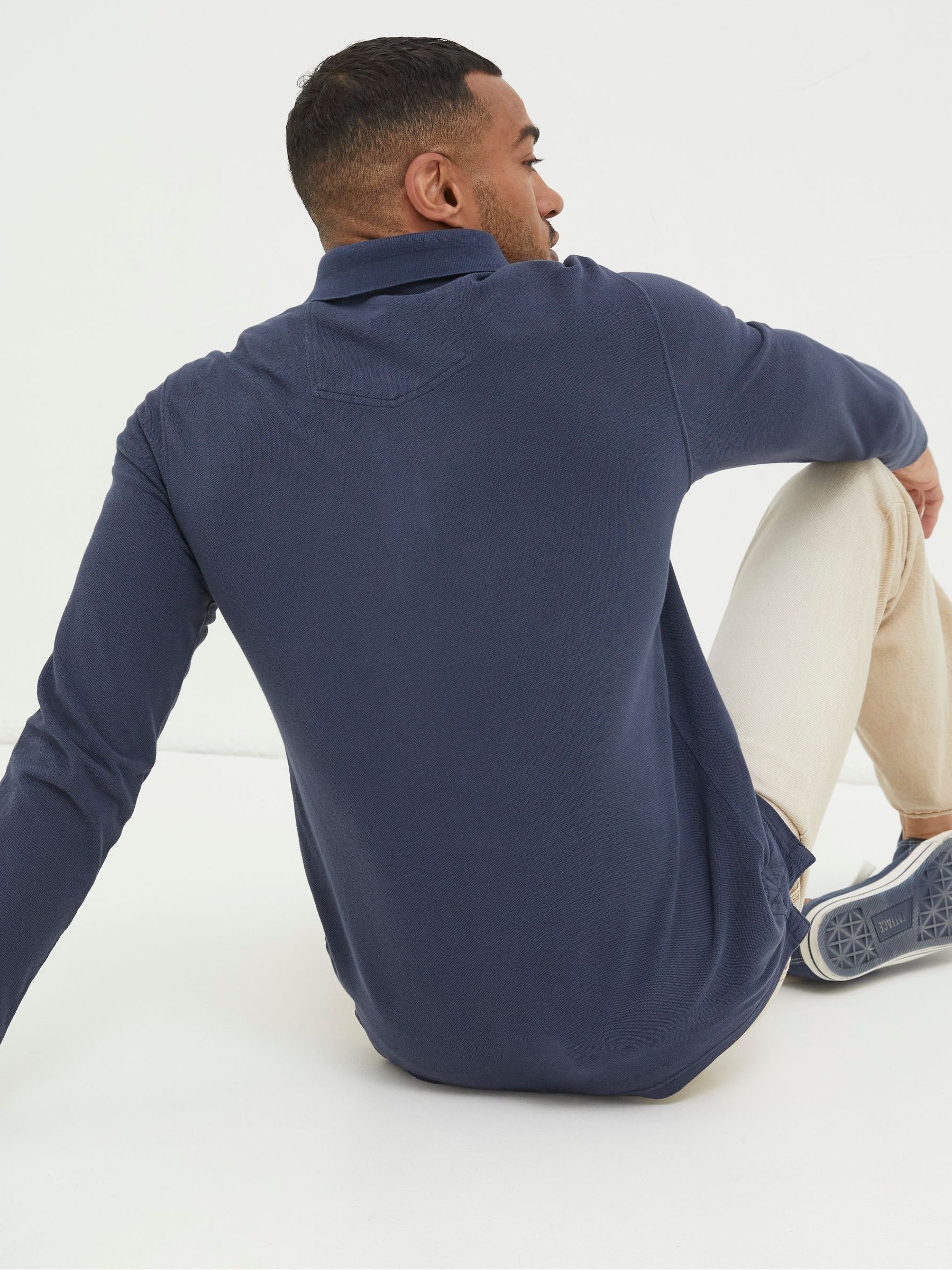 Blue Long Sleeve Pique Polo Shirt - Image 2 of 5