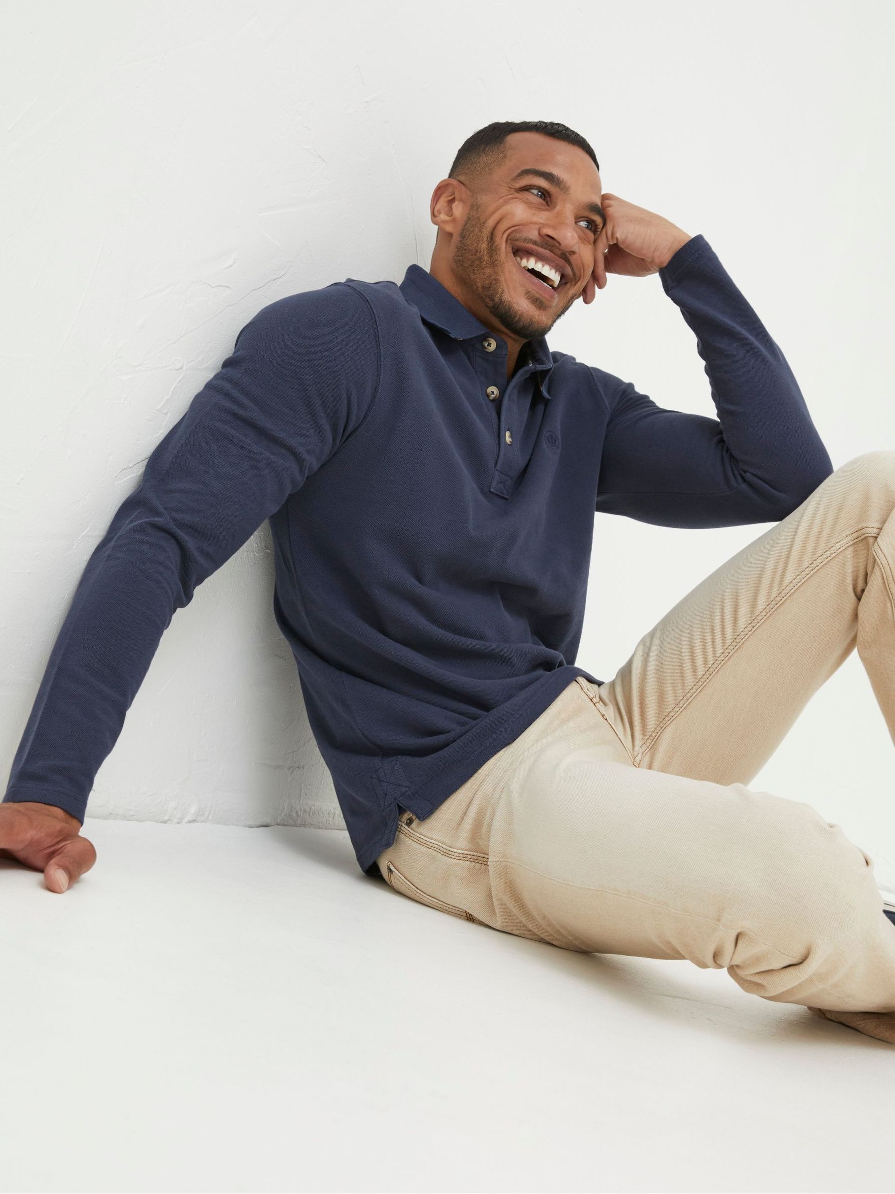 Blue Long Sleeve Pique Polo Shirt - Image 3 of 5