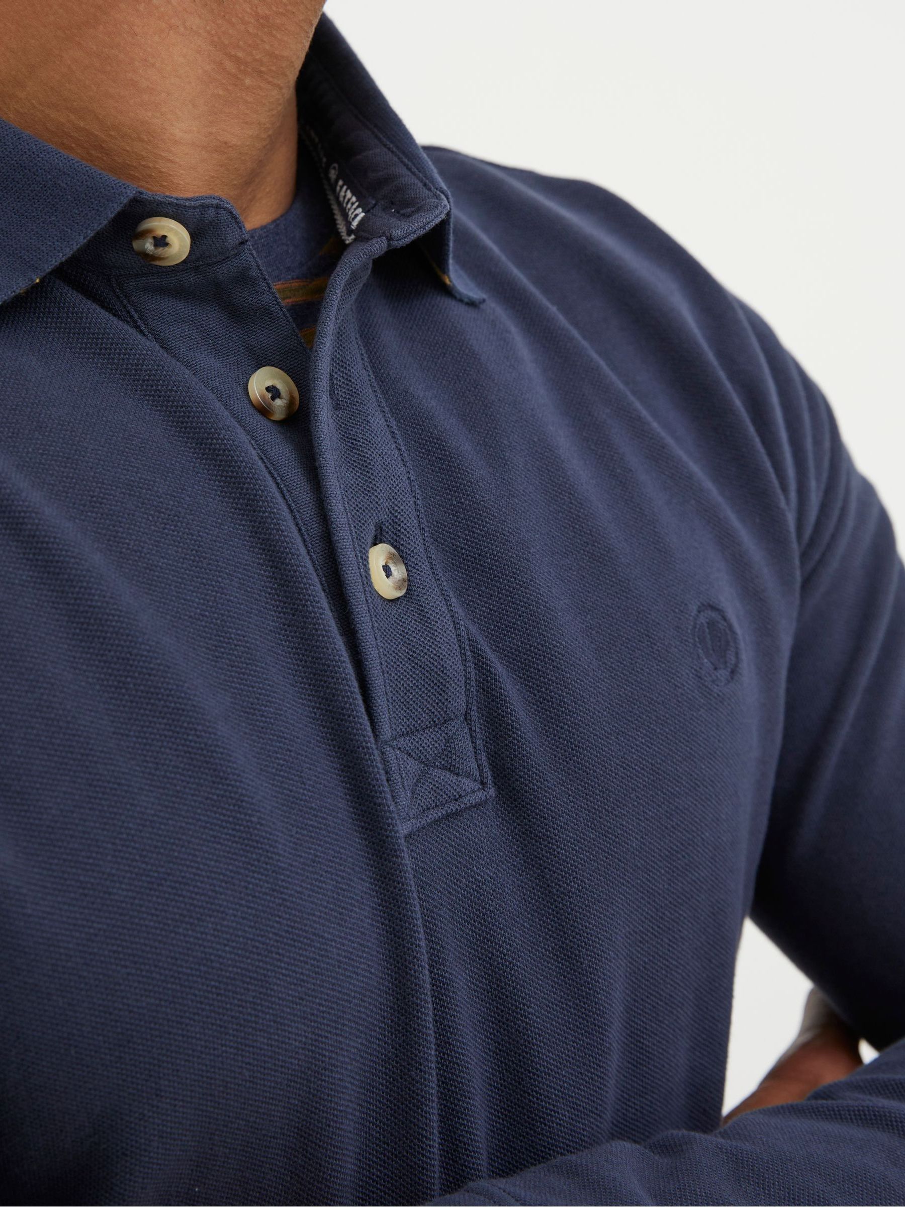 Blue Long Sleeve Pique Polo Shirt - Image 4 of 5