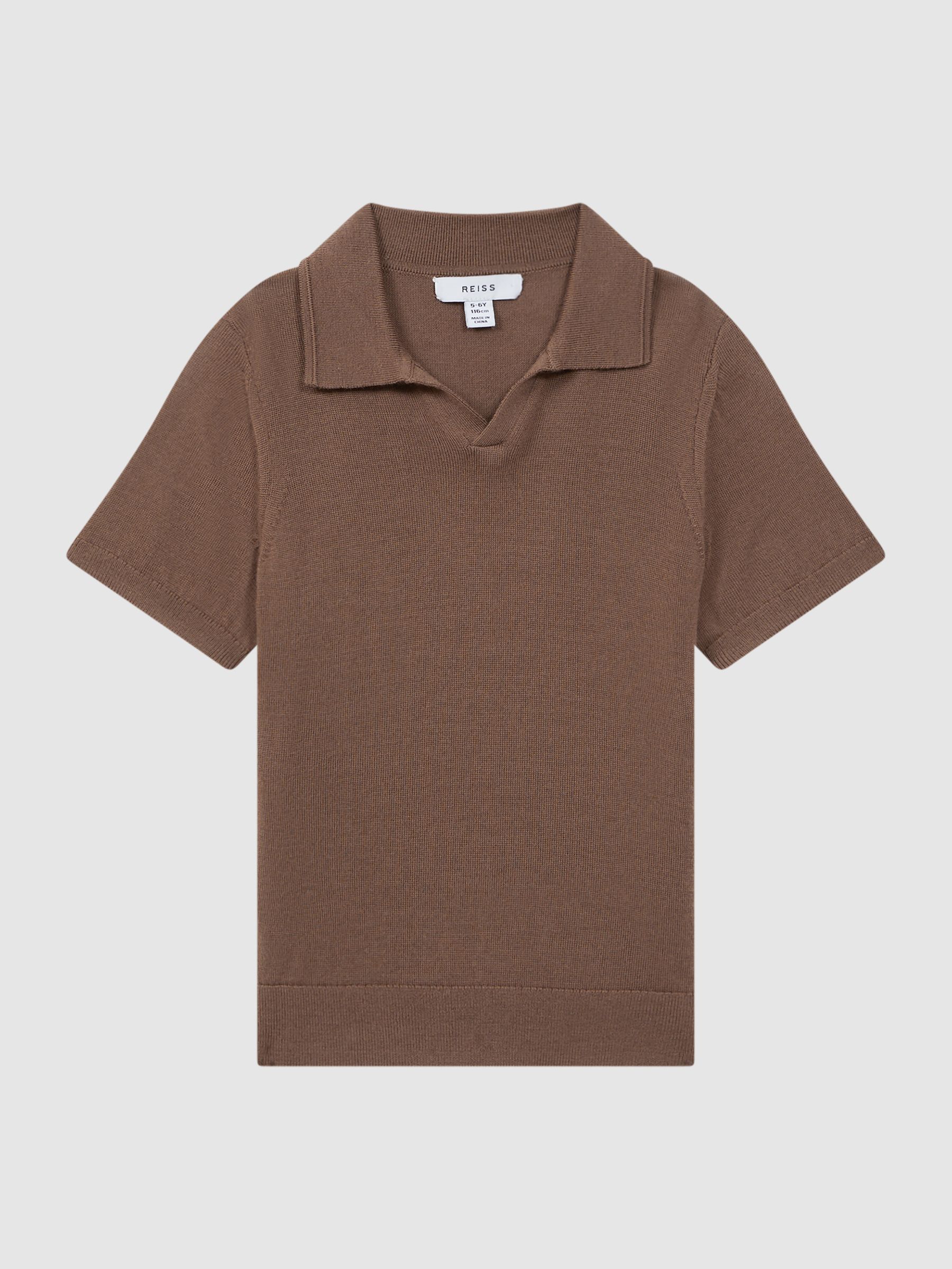 Junior Merino Wool Open Collar Polo Shirt in Brown Sugar - Image 2 of 6
