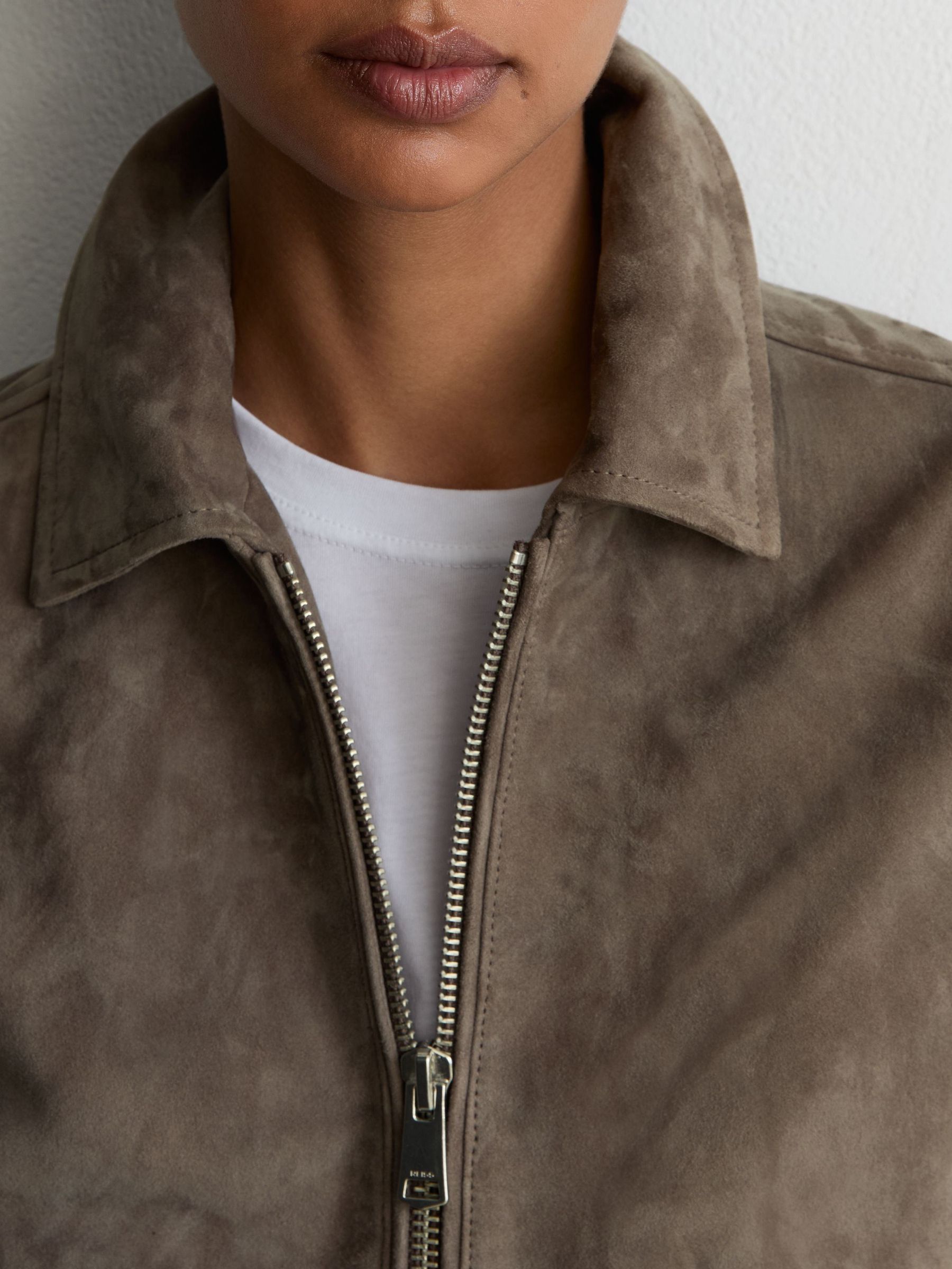 Petite Suede Zip-Through Moto Jacket in Grey - Image 5 of 9