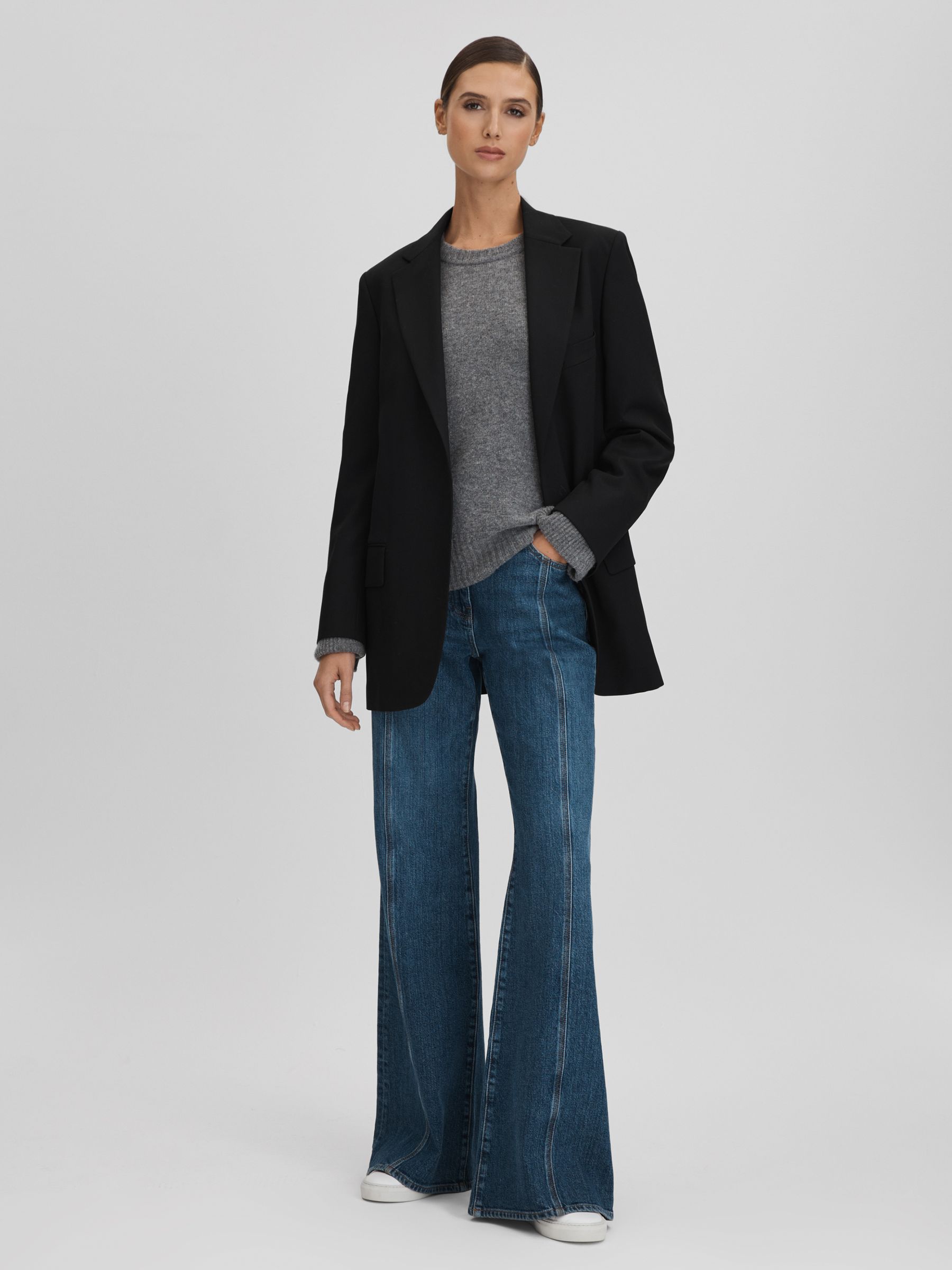Petite Oversized Wool Blend Single Breasted Blazer in Black - Image 1 of 9