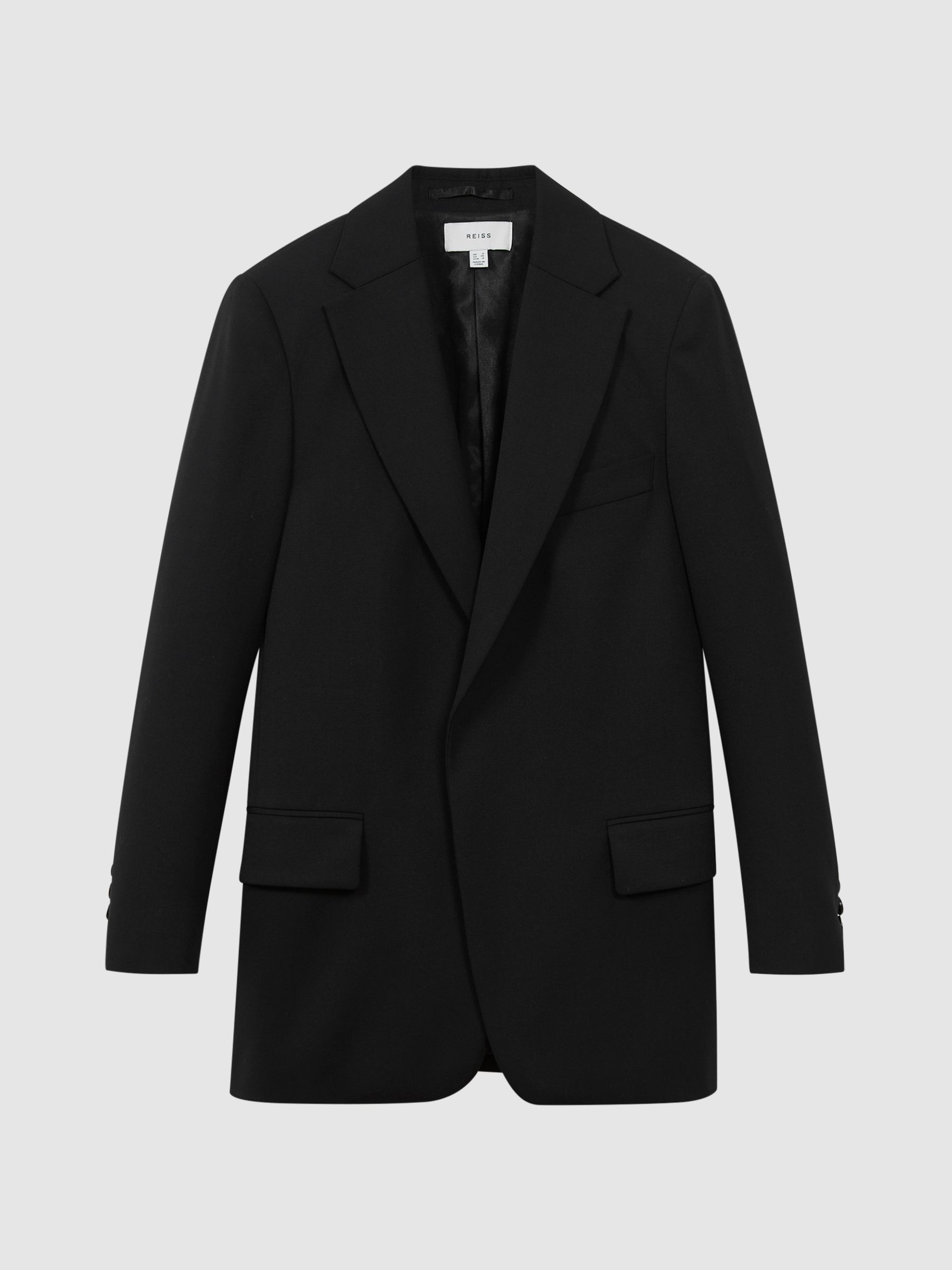 Petite Oversized Wool Blend Single Breasted Blazer in Black - Image 2 of 9