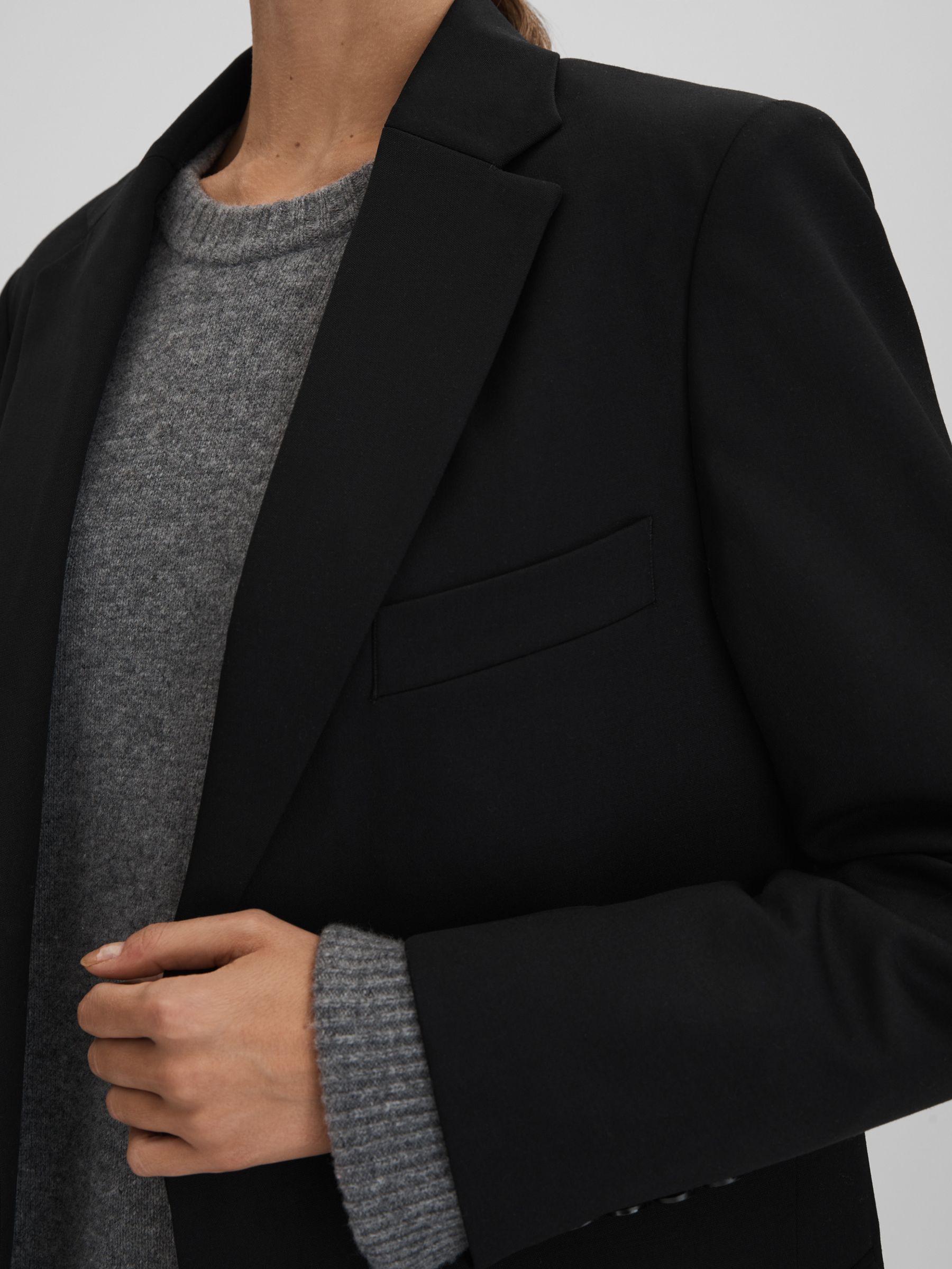 Petite Oversized Wool Blend Single Breasted Blazer in Black - Image 4 of 9