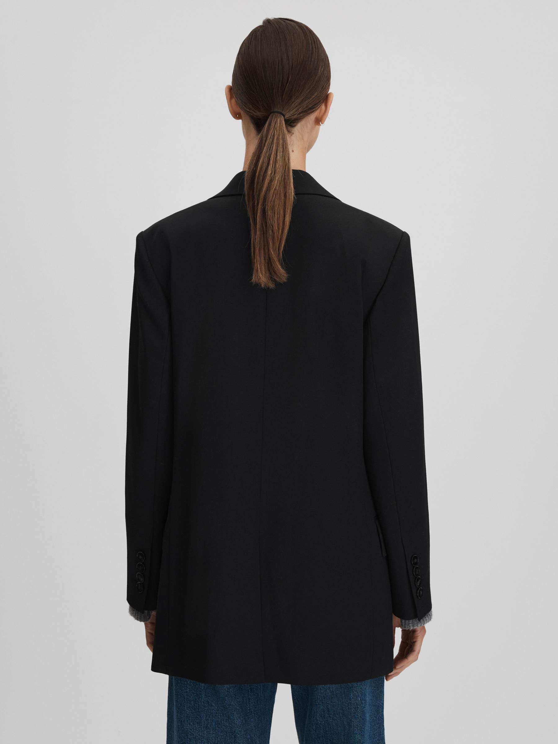 Petite Oversized Wool Blend Single Breasted Blazer in Black - Image 5 of 9