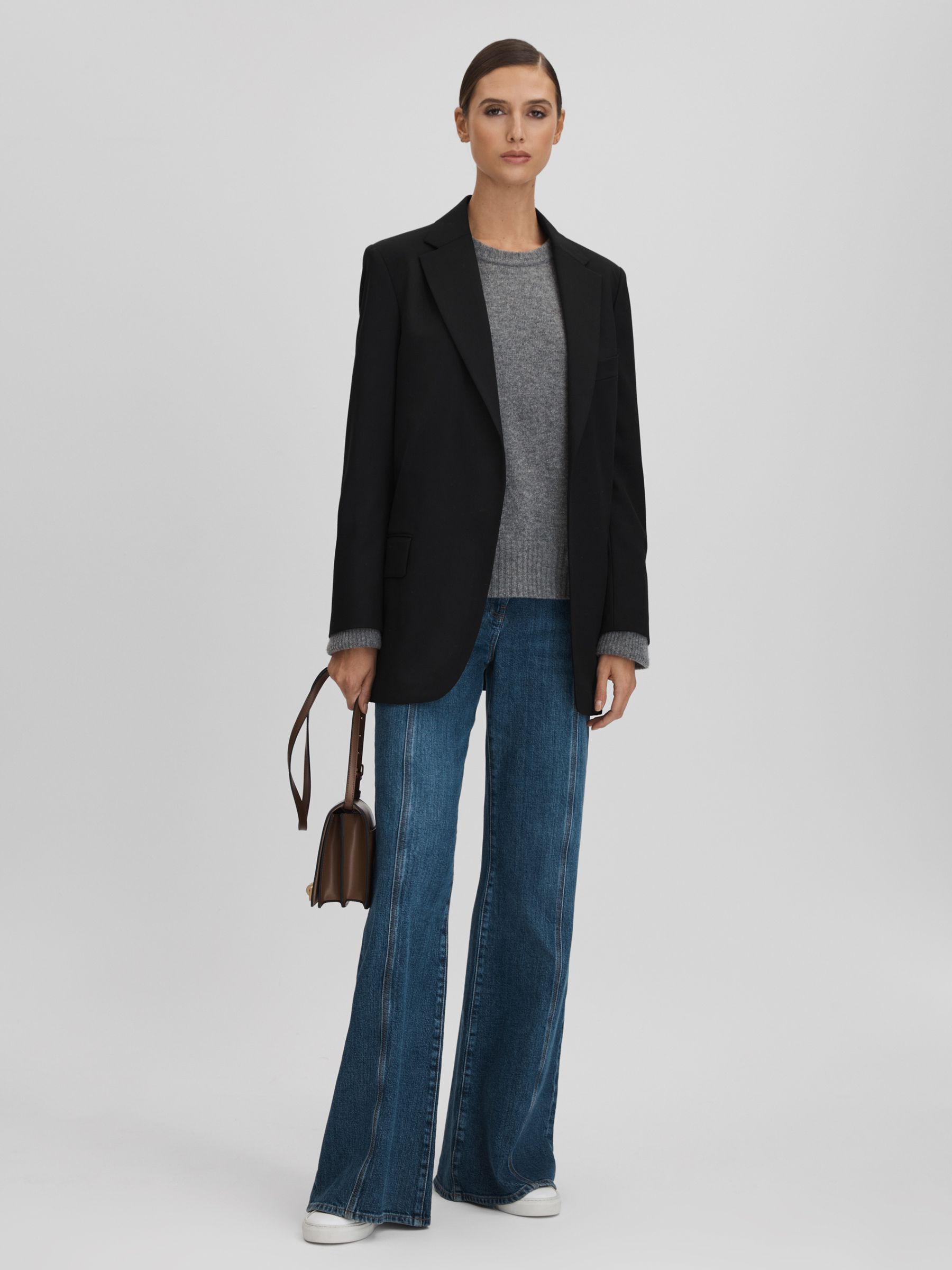 Petite Oversized Wool Blend Single Breasted Blazer in Black - Image 6 of 9