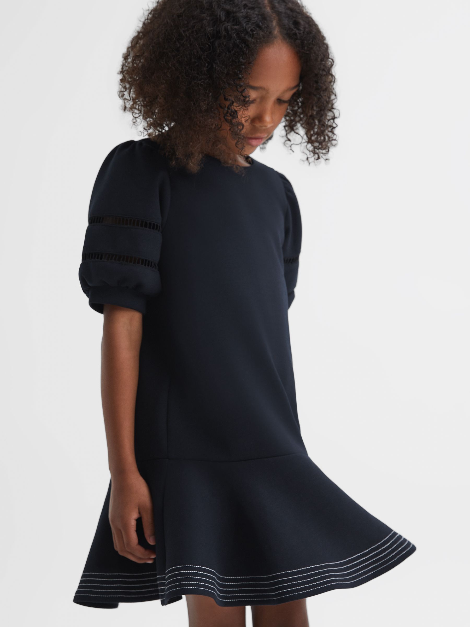 9-13 yrs Jersey Puff Sleeve Mini Dress in Navy - Image 1 of 7
