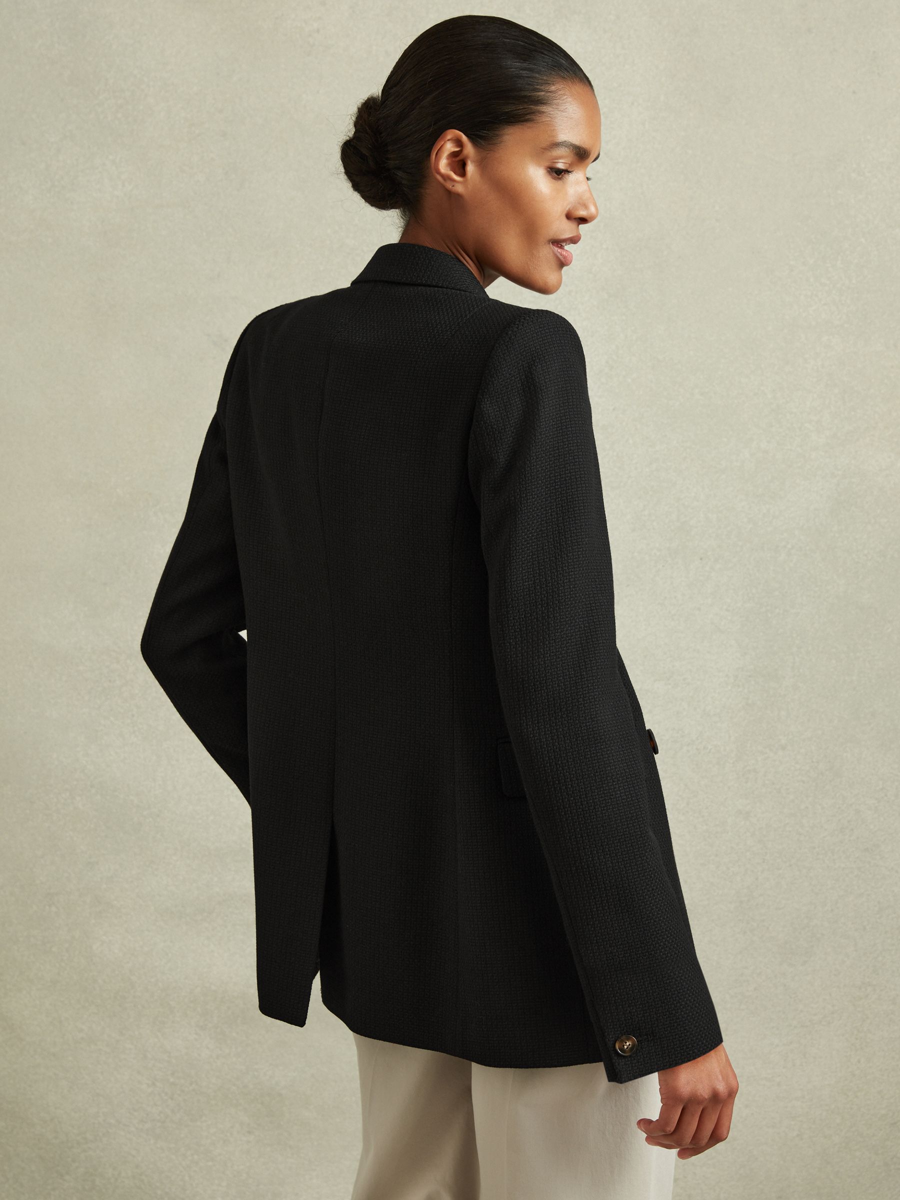 Petite Tailored Textured Wool Blend Double Breasted Blazer in Black - Image 4 of 6
