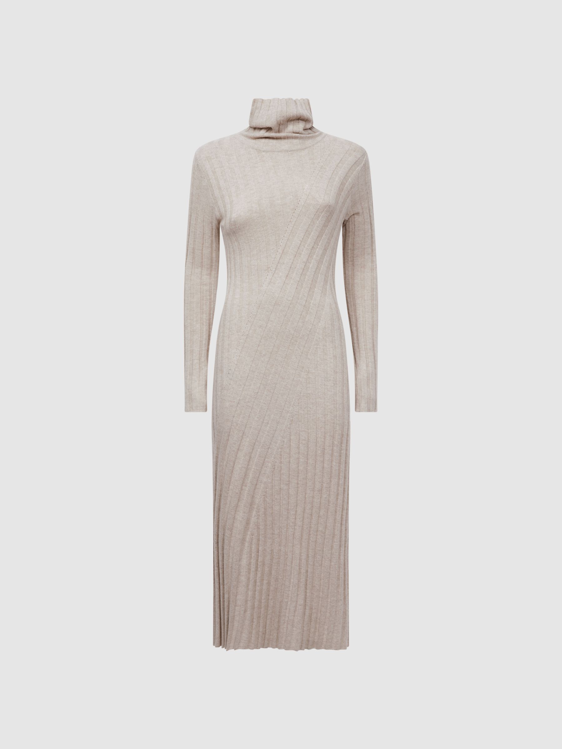 Knitted Roll Neck Midi Dress in Neutral - Image 2 of 6