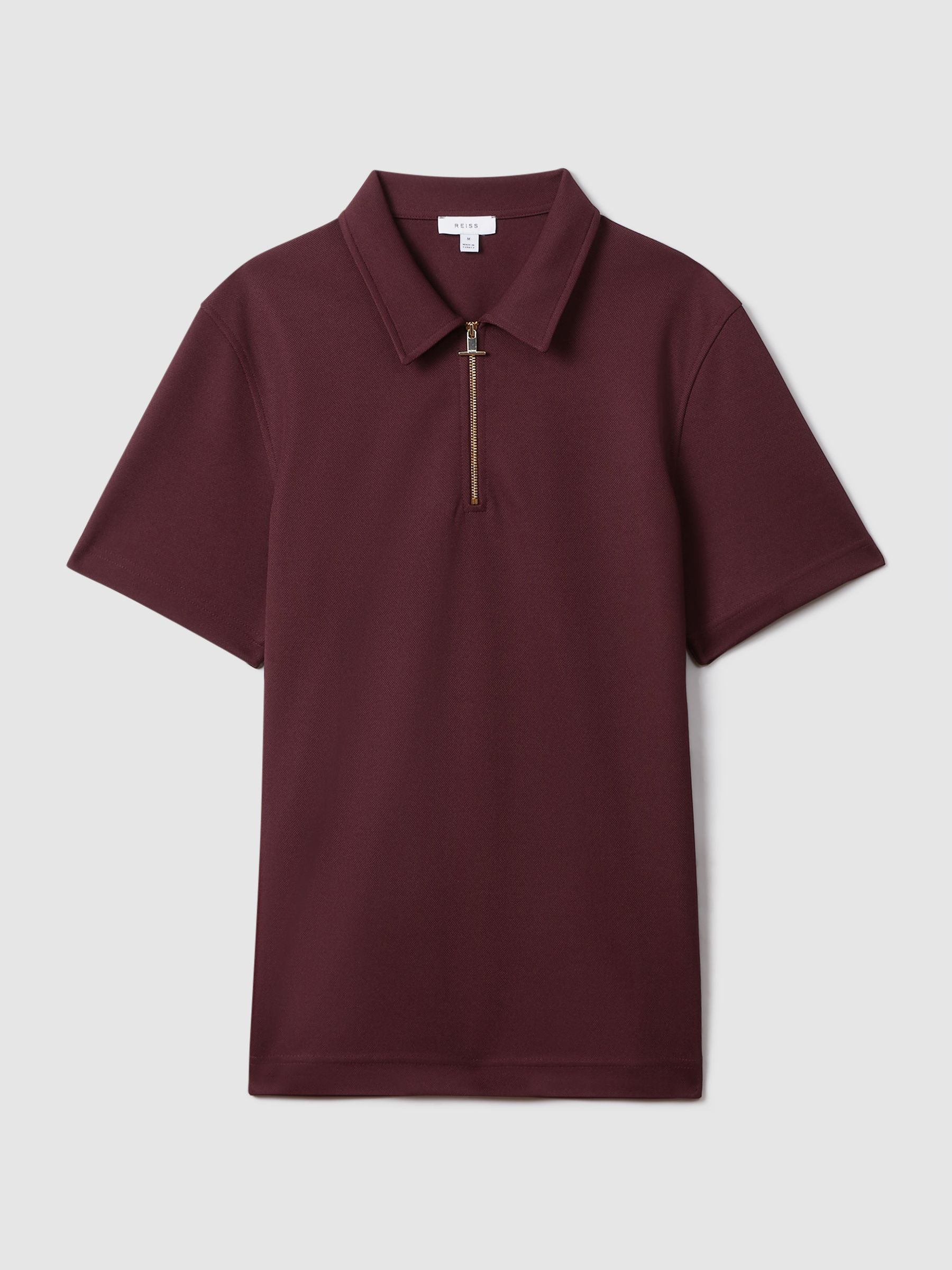Slim Fit Half-Zip Polo Shirt in Bordeaux - Image 2 of 5