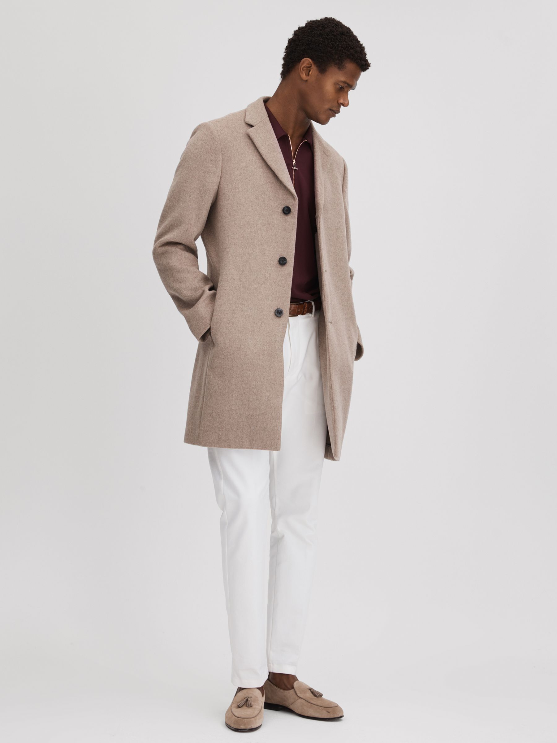Slim Fit Half-Zip Polo Shirt in Bordeaux - Image 3 of 5