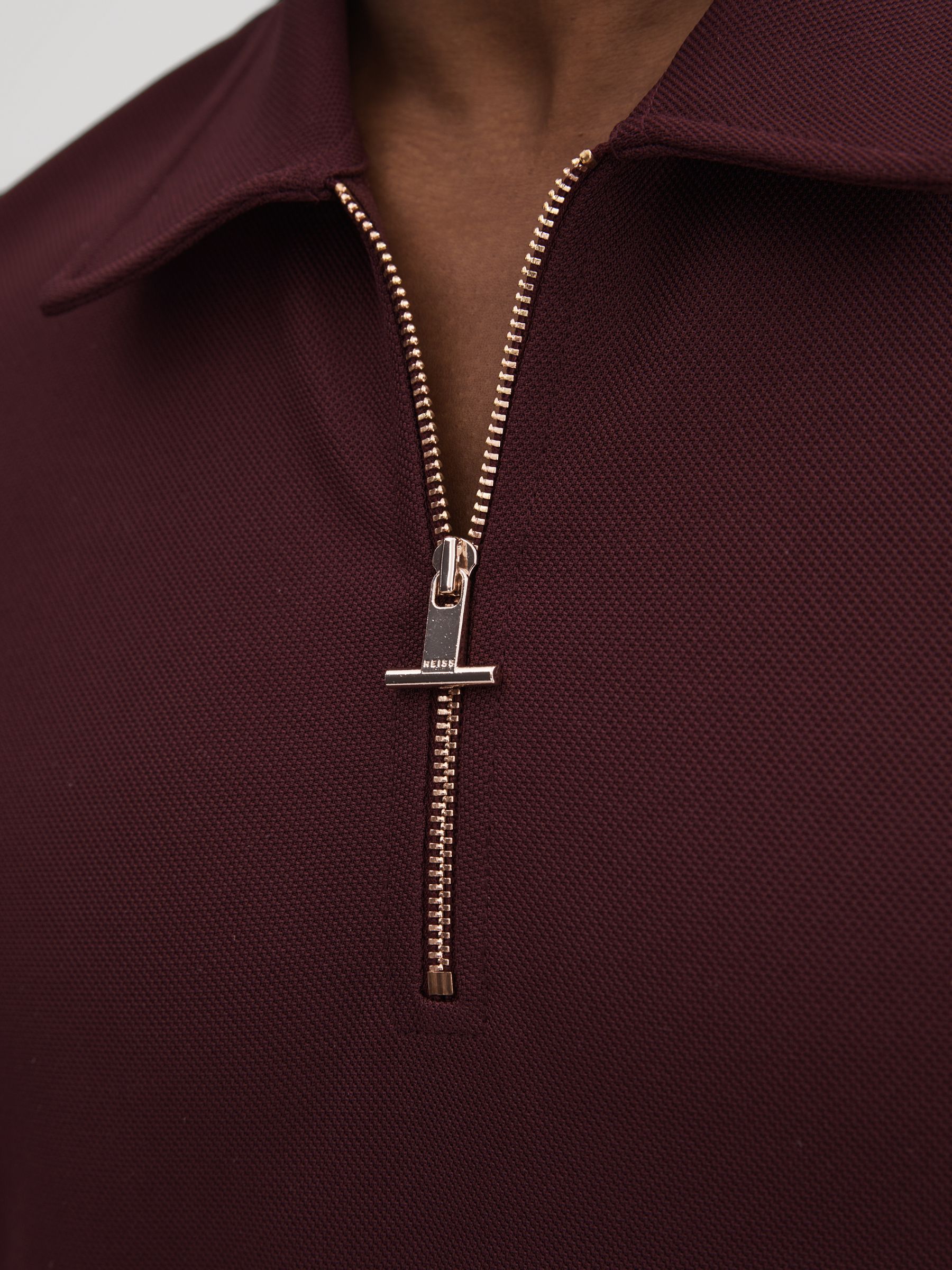 Slim Fit Half-Zip Polo Shirt in Bordeaux - Image 4 of 5