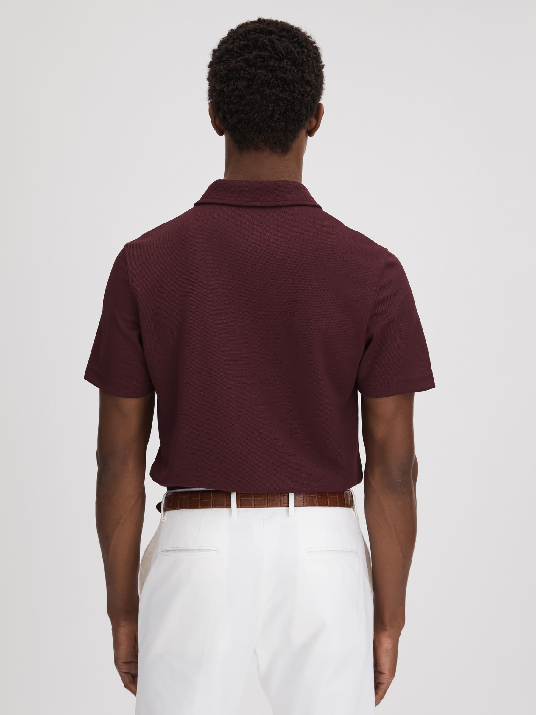 Slim Fit Half-Zip Polo Shirt in Bordeaux - Image 5 of 5