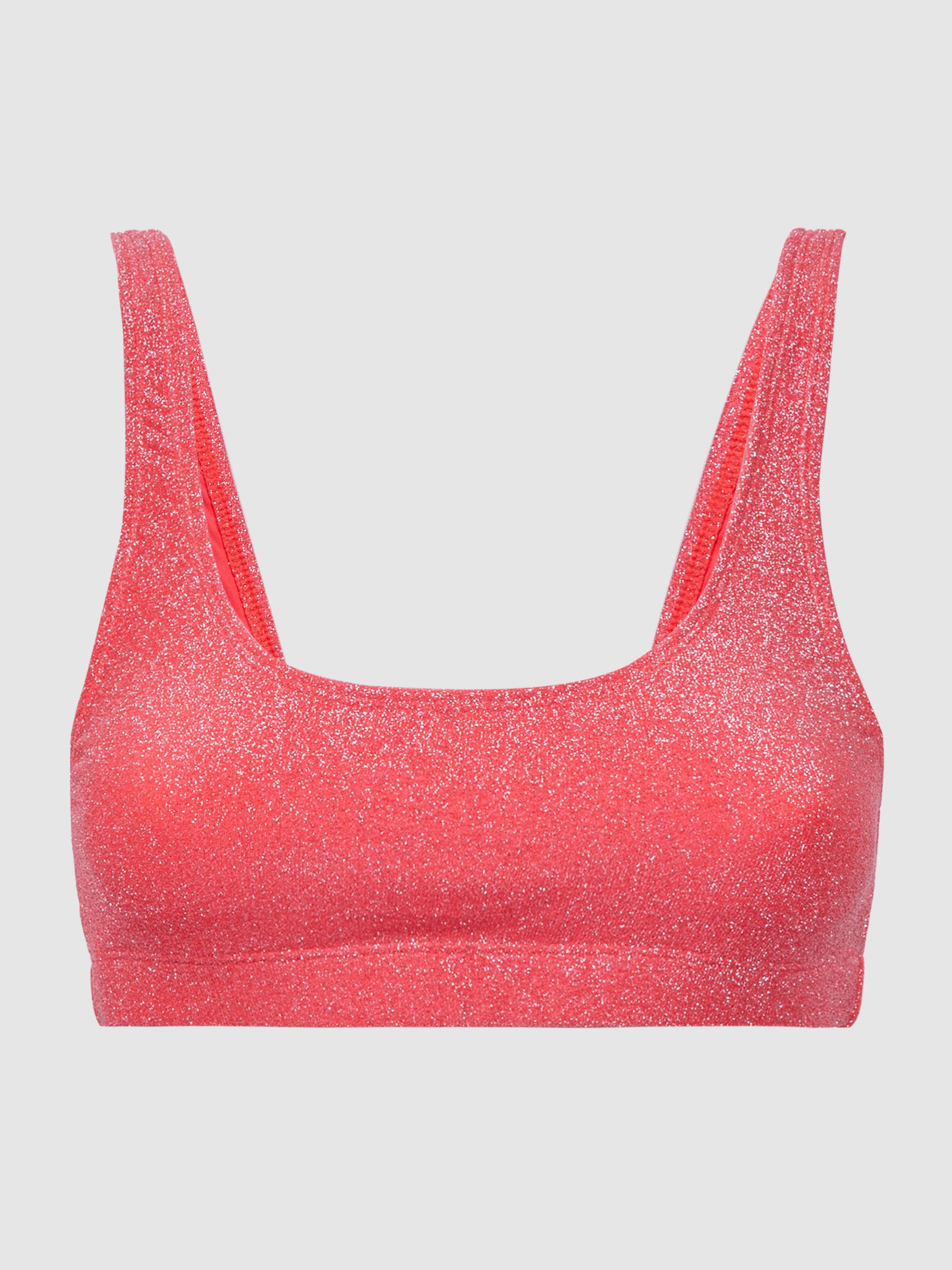 Good American Sparkle Scoop Bikini Top in Bright Coral - Image 2 of 5