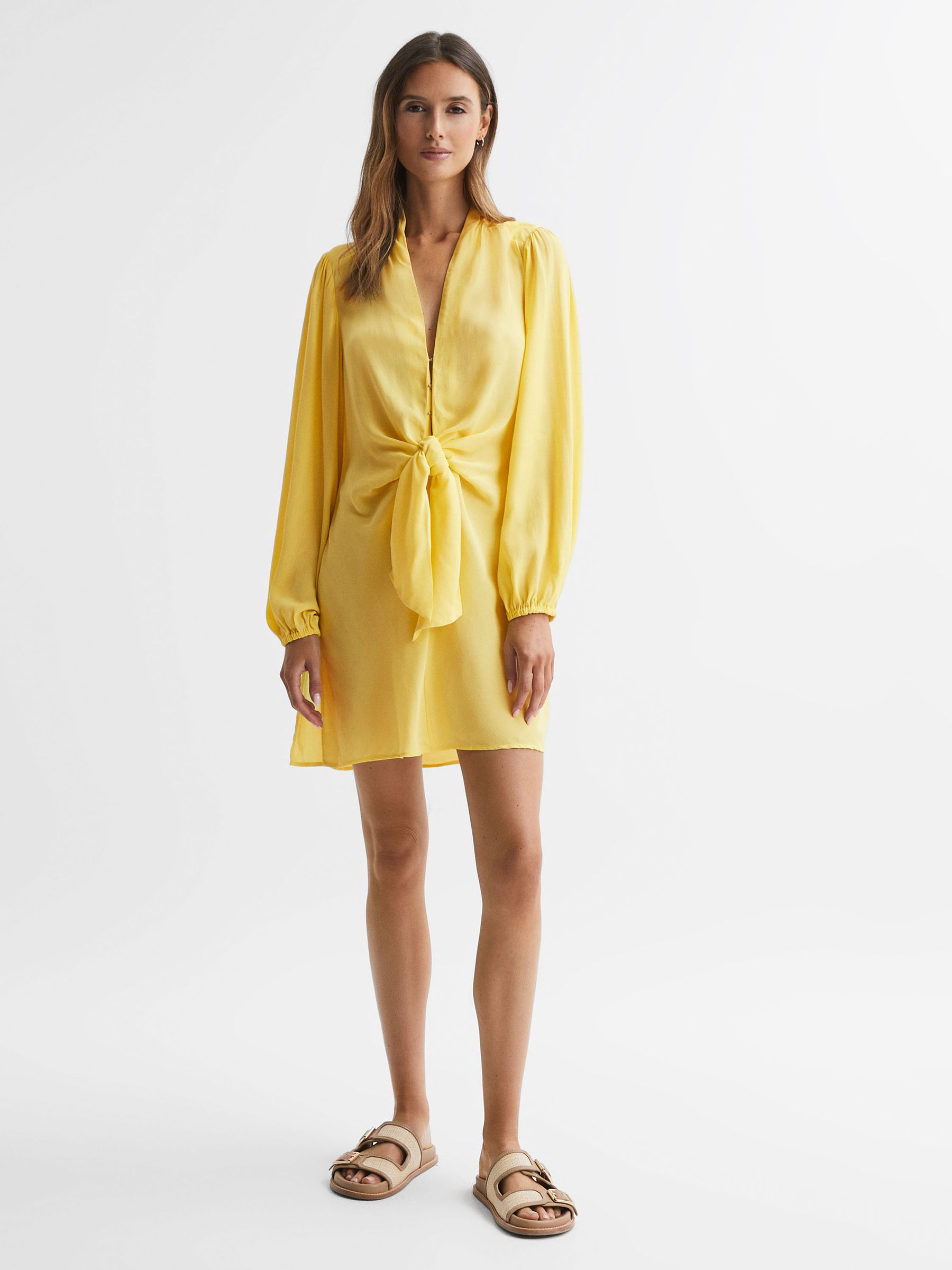Tie Front Mini Dress in Yellow - Image 3 of 5