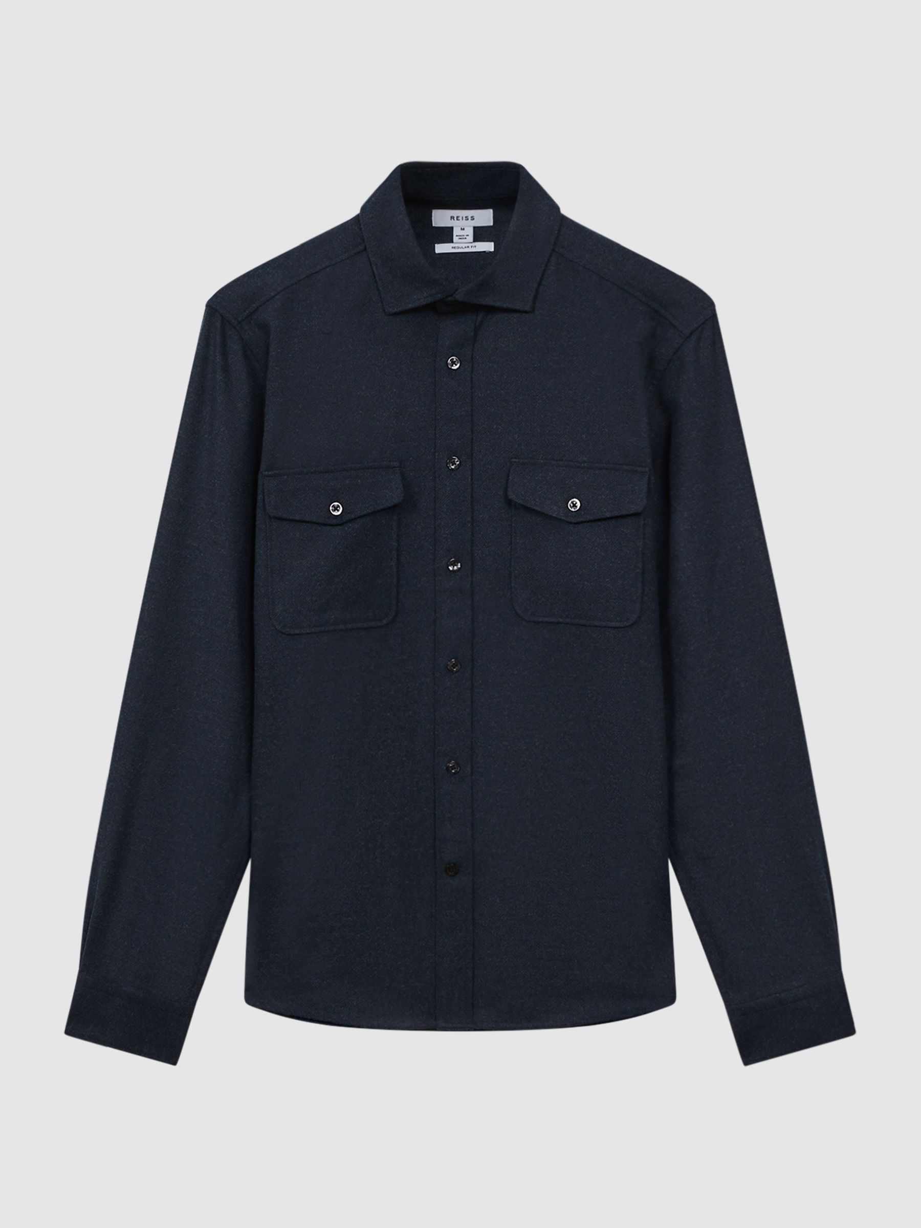 Button-Through Twin Pocket Overshirt in Navy - Image 2 of 5