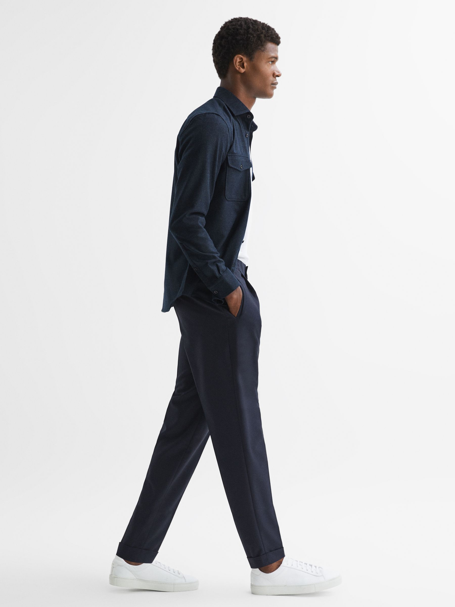 Button-Through Twin Pocket Overshirt in Navy - Image 3 of 5