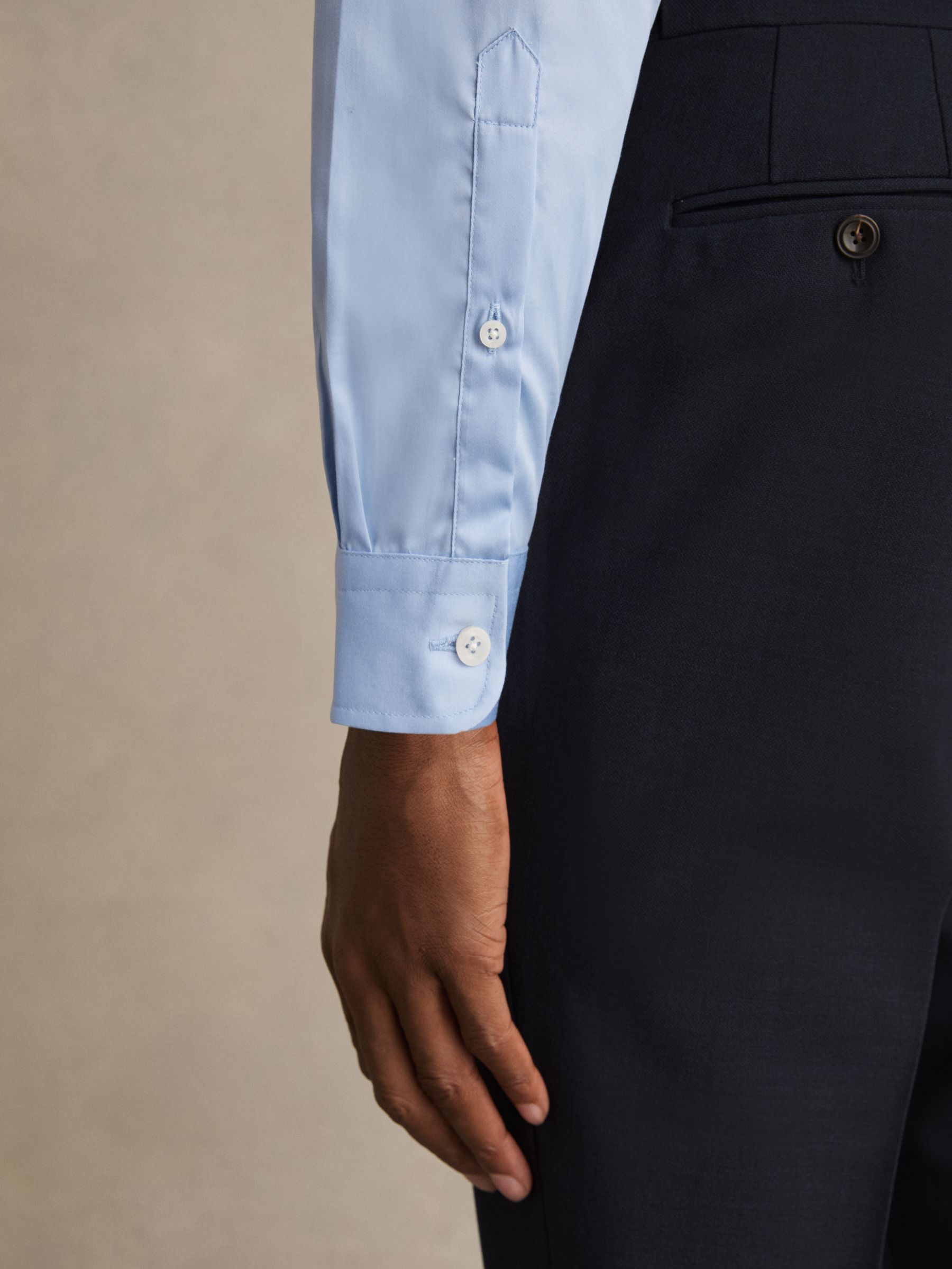 Cotton Sateen Shirt in Blue Stripe - Image 3 of 8