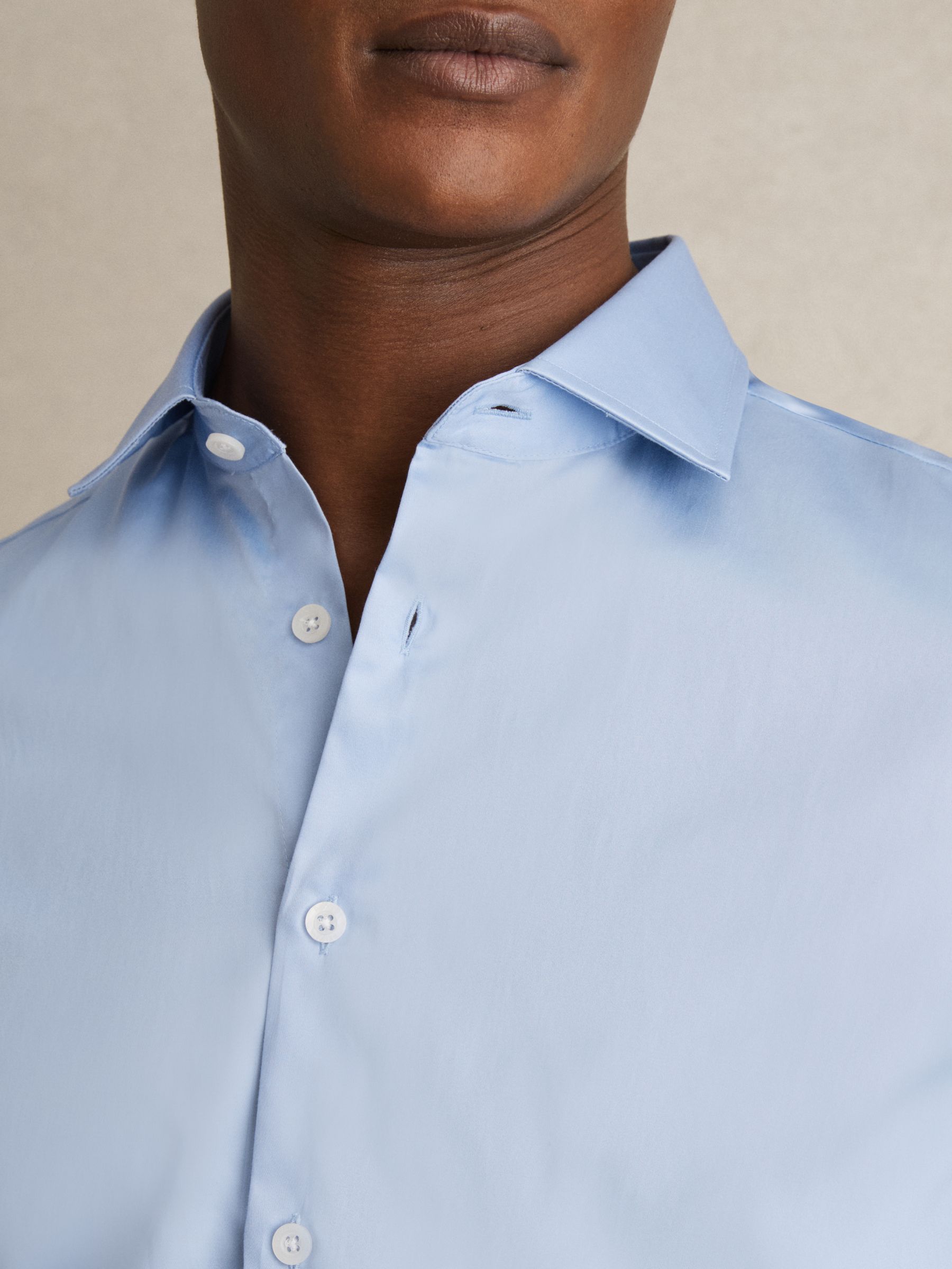 Cotton Sateen Shirt in Blue Stripe - Image 6 of 8