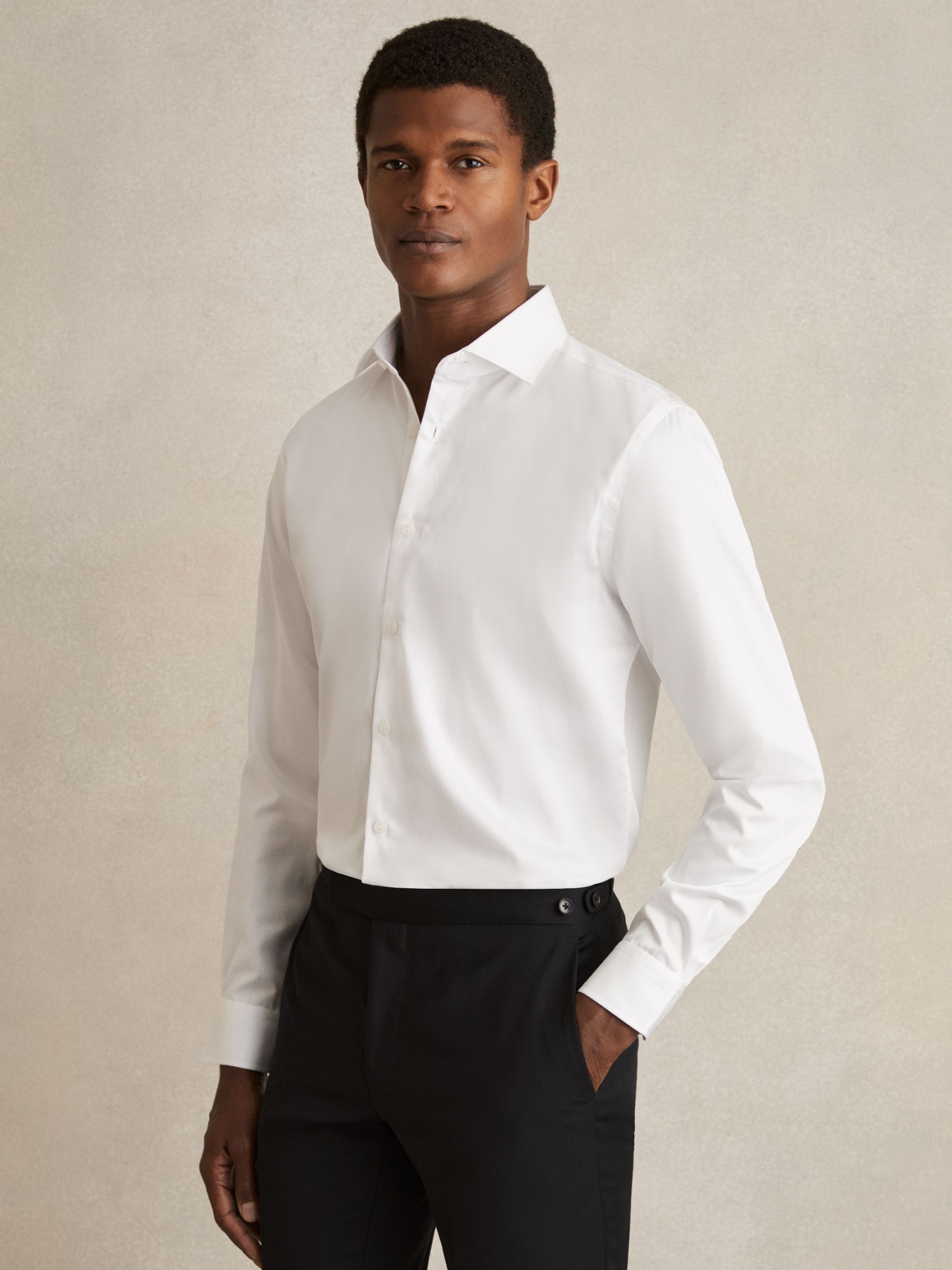 Regular Fit Cotton Sateen Striped Shirt in White - Image 1 of 9