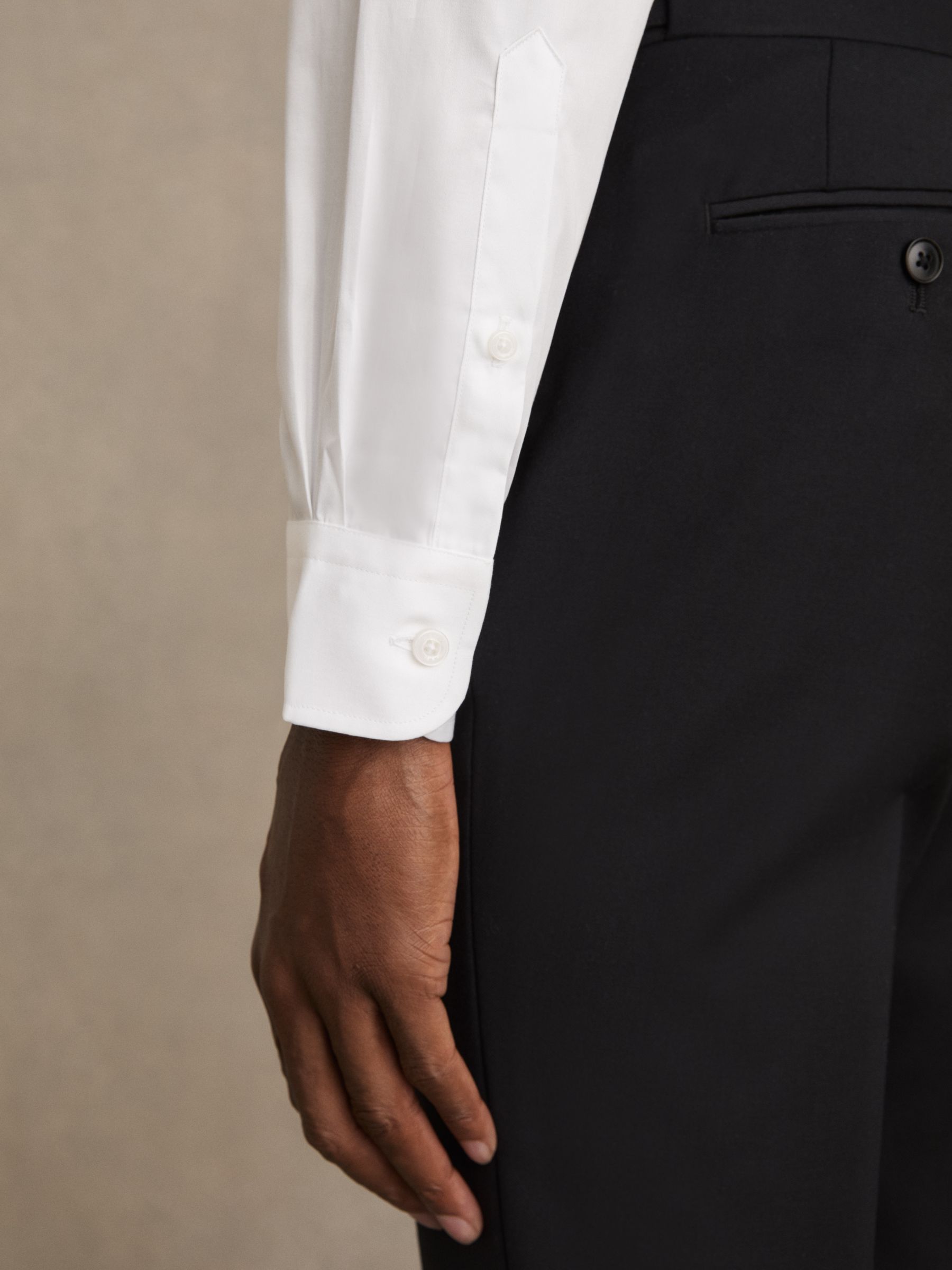 Regular Fit Cotton Sateen Striped Shirt in White - Image 3 of 9