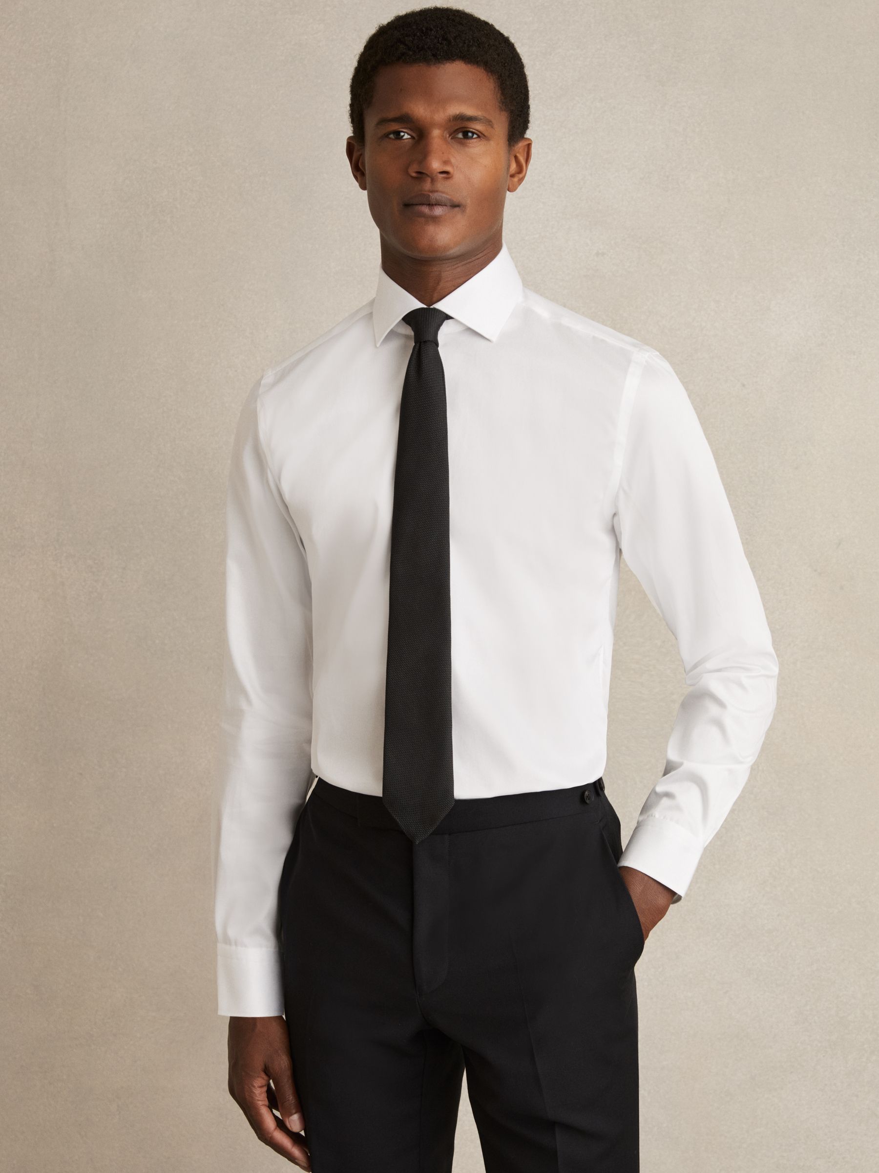 Regular Fit Cotton Sateen Striped Shirt in White - Image 4 of 9