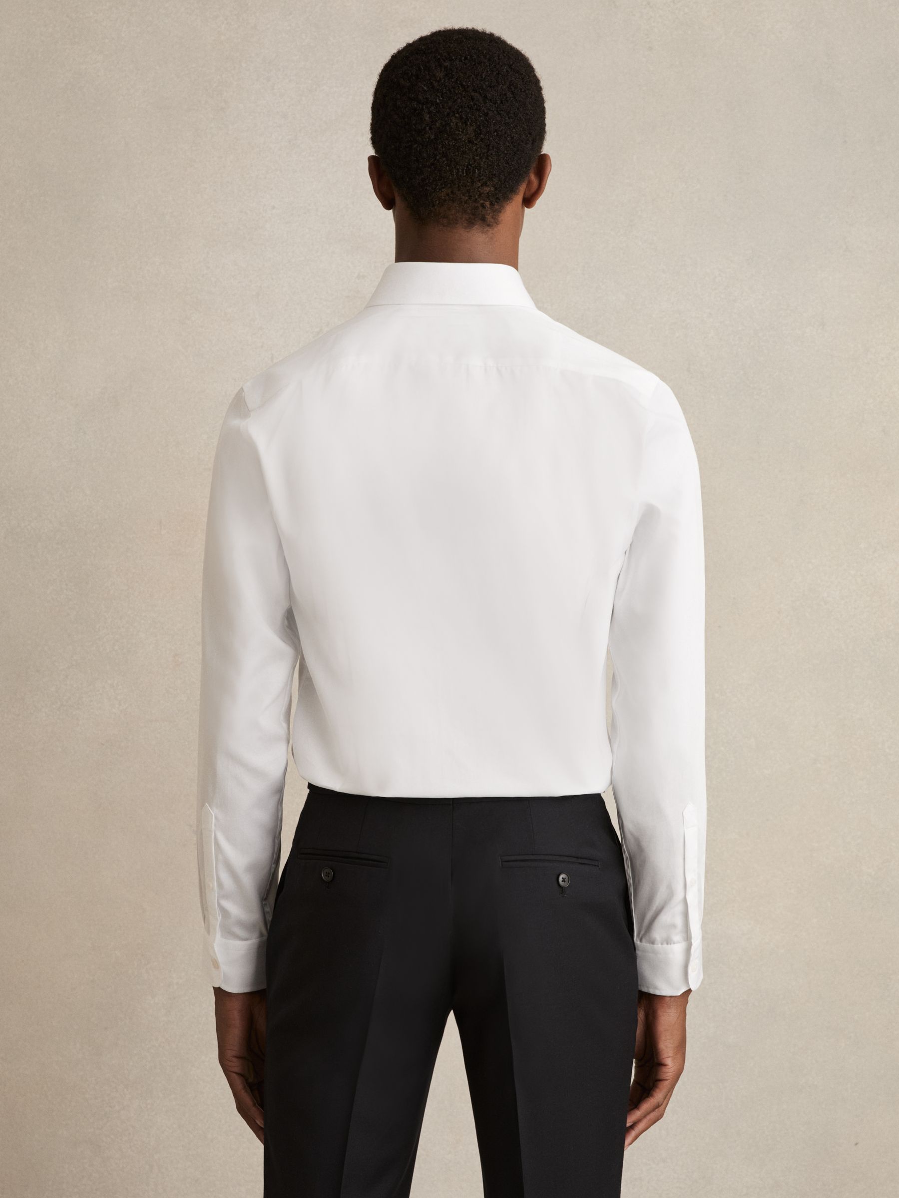 Regular Fit Cotton Sateen Striped Shirt in White - Image 6 of 9