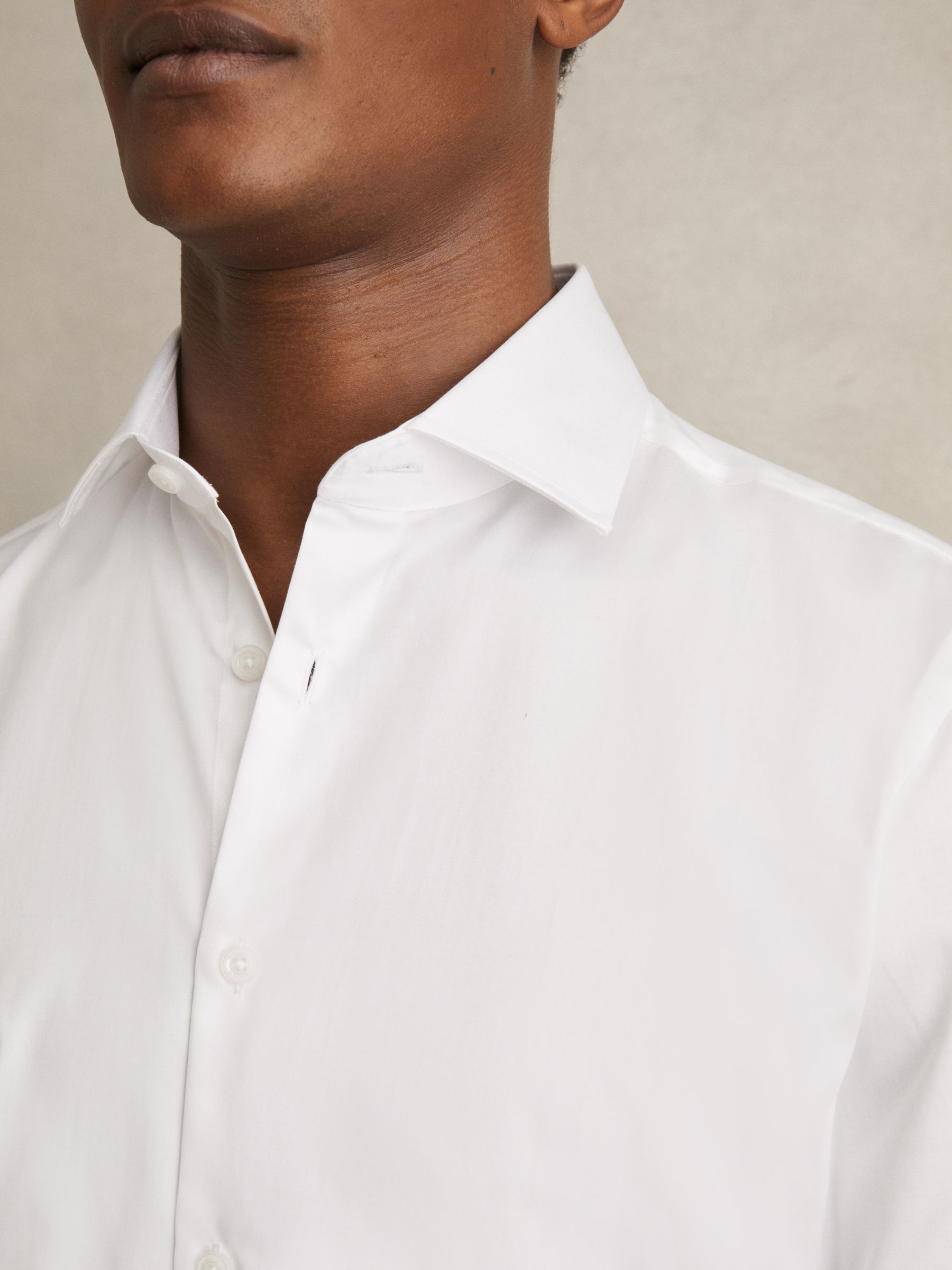 Regular Fit Cotton Sateen Striped Shirt in White - Image 7 of 9