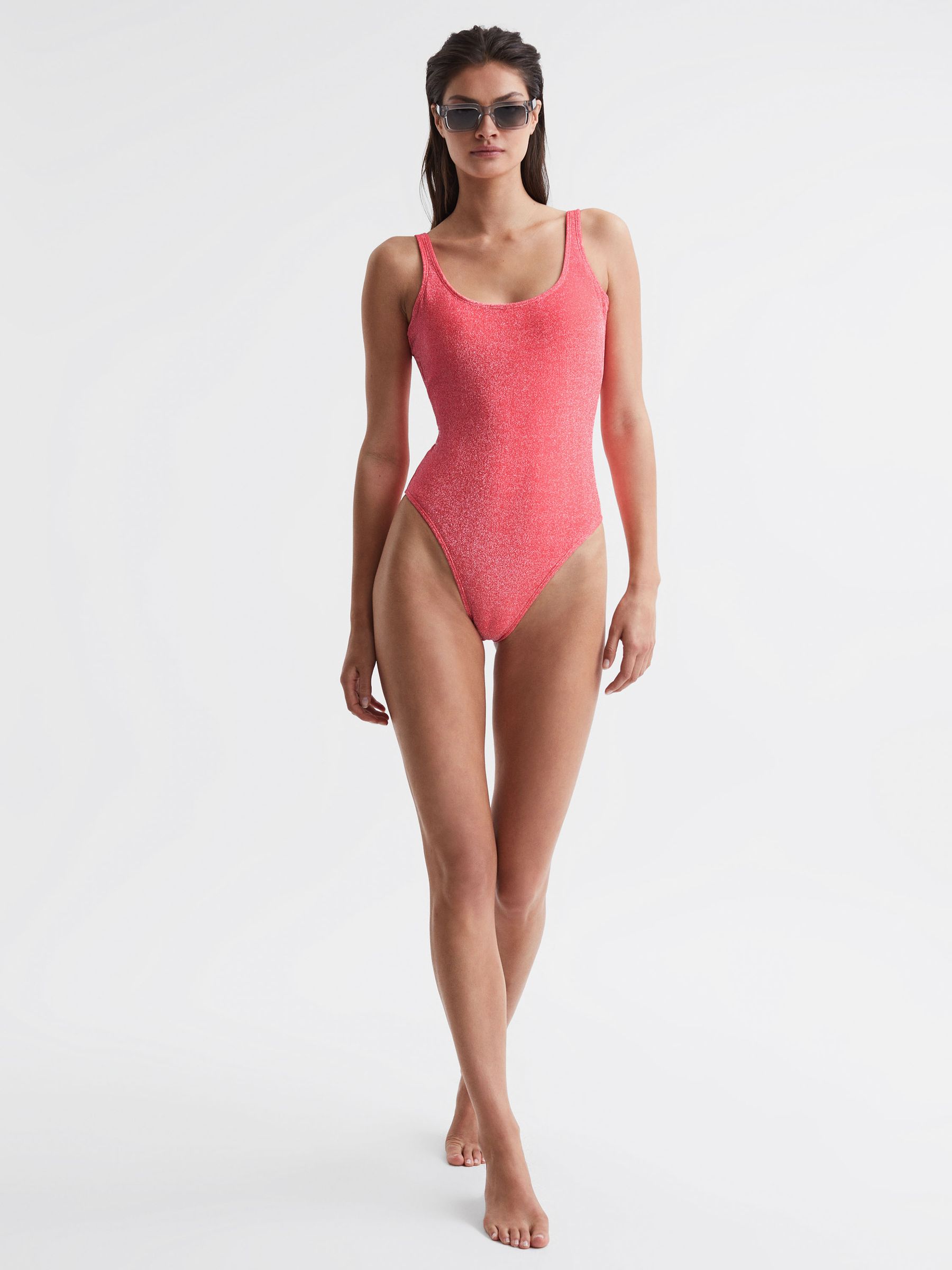 Good American Sparkle Swimsuit in Bright Coral - Image 3 of 4