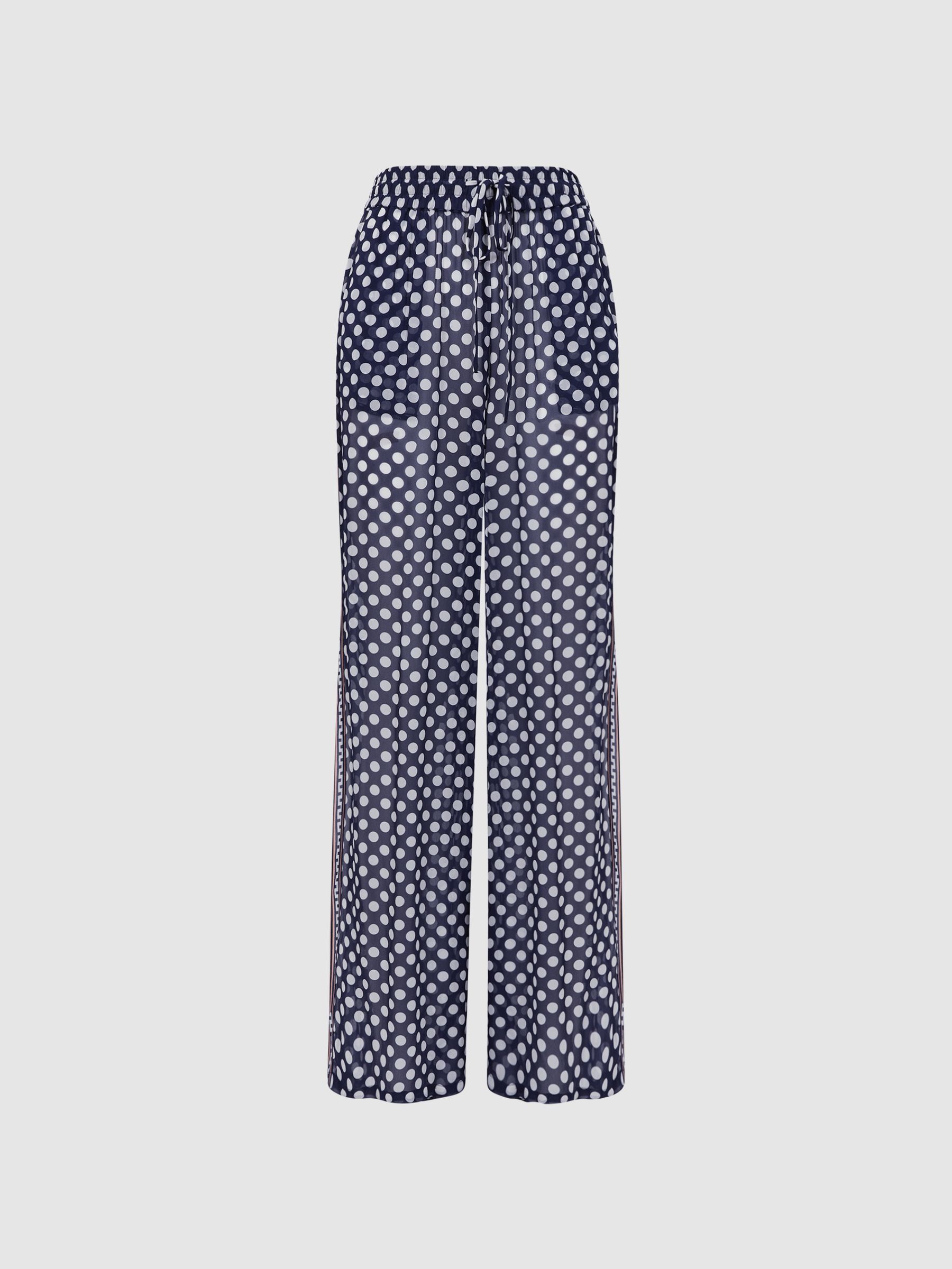 Polka Dot Split Hem Trousers in Navy/White - Image 2 of 4