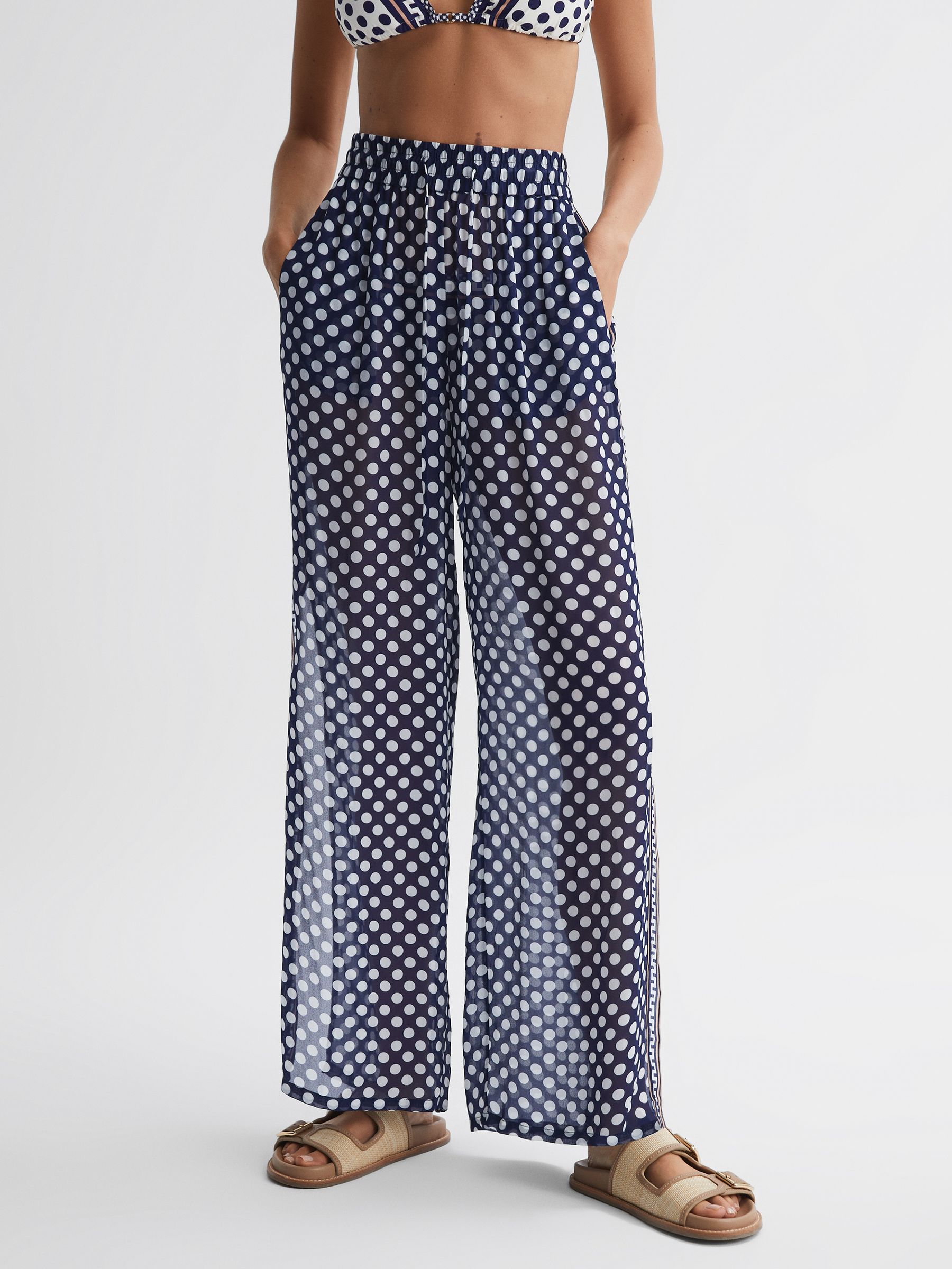 Polka Dot Split Hem Trousers in Navy/White - Image 3 of 4
