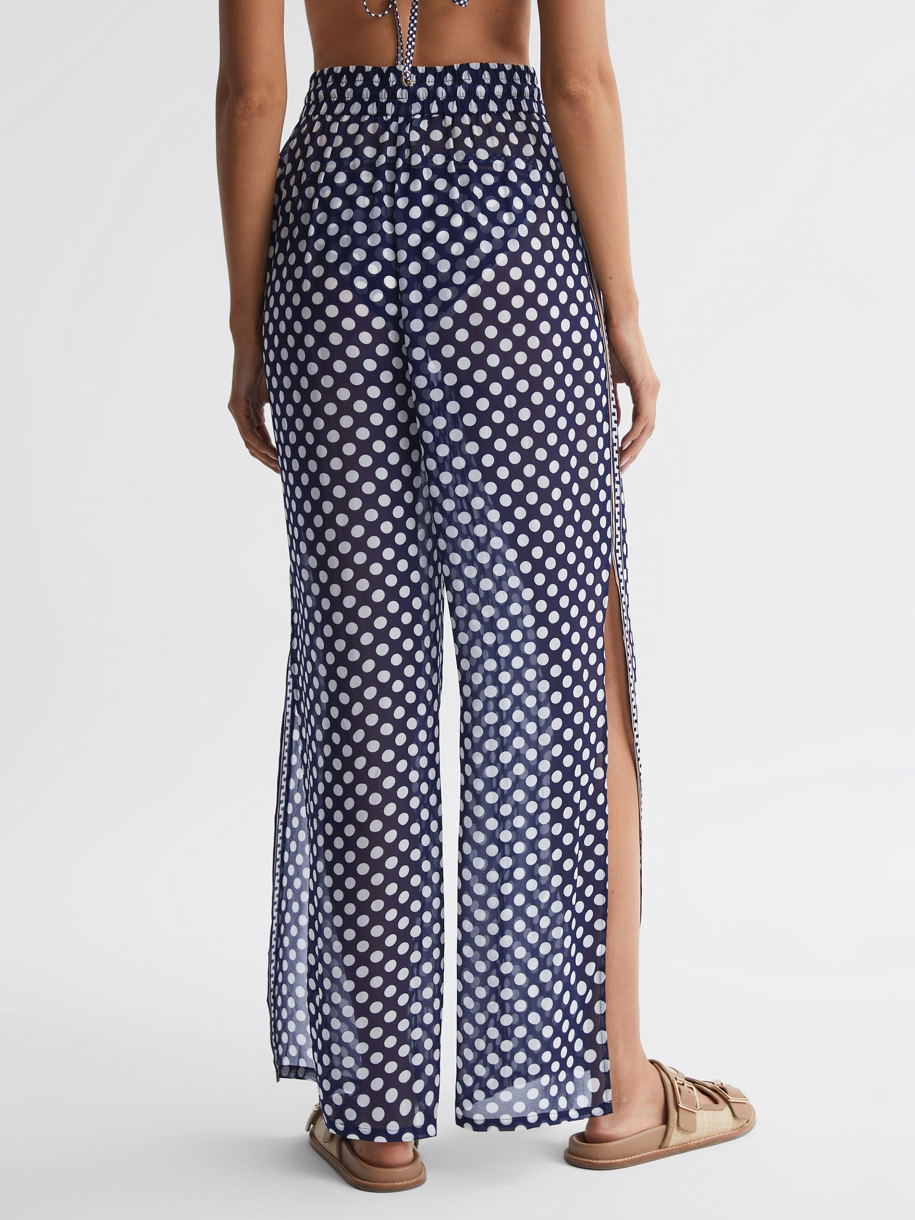 Polka Dot Split Hem Trousers in Navy/White - Image 4 of 4