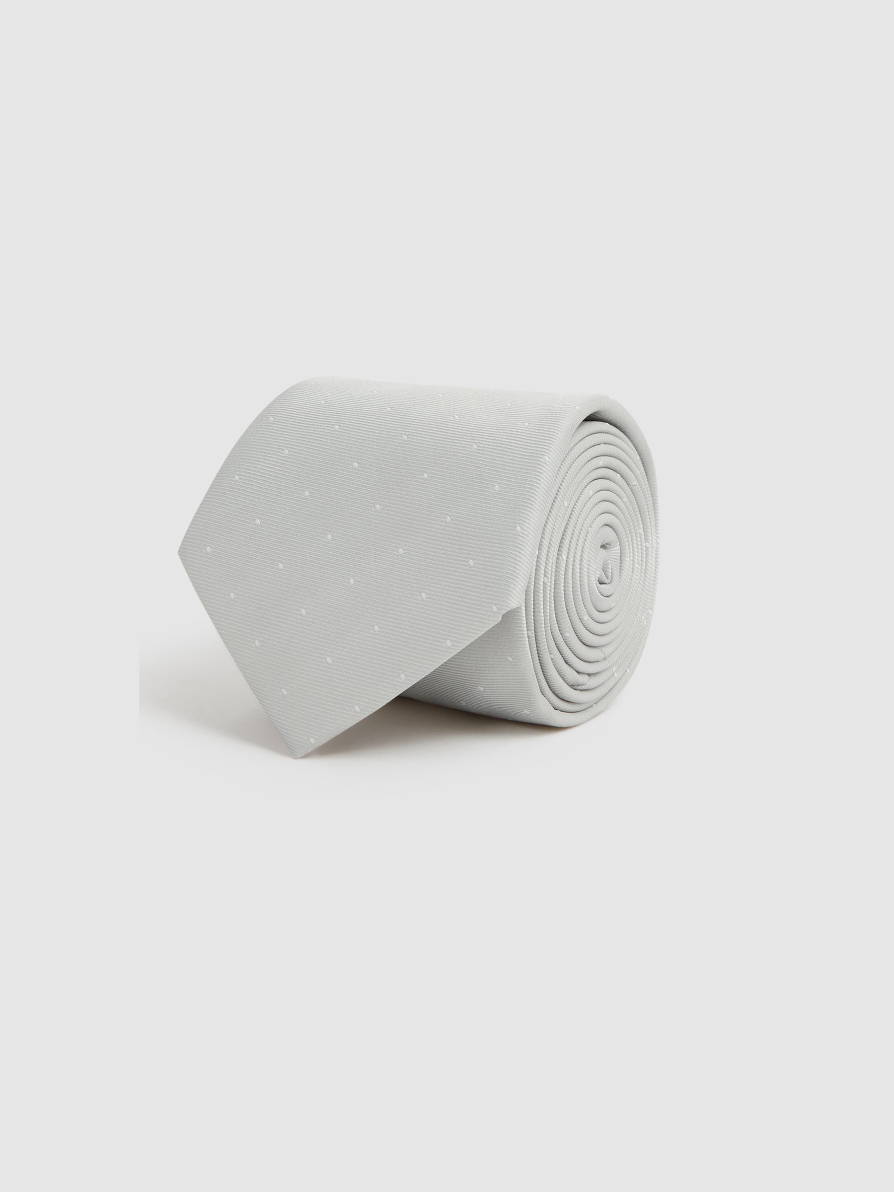 Silk Polka Dot Tie in Silver - Image 3 of 5