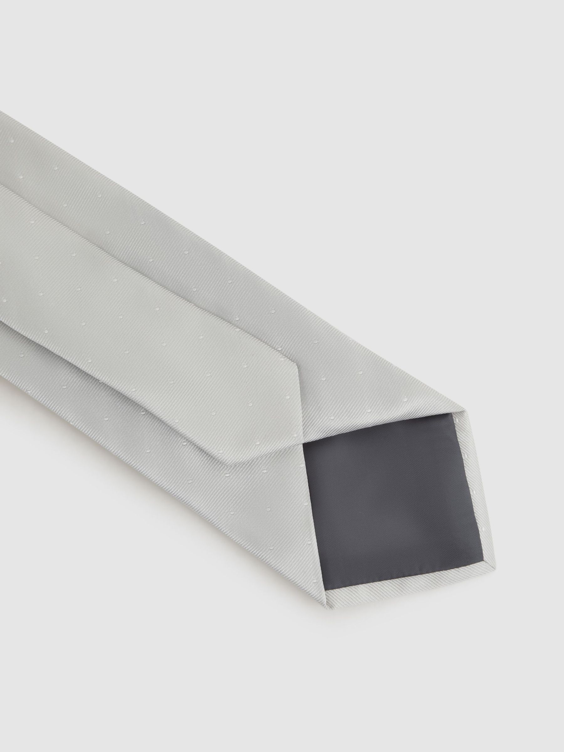Silk Polka Dot Tie in Silver - Image 4 of 5