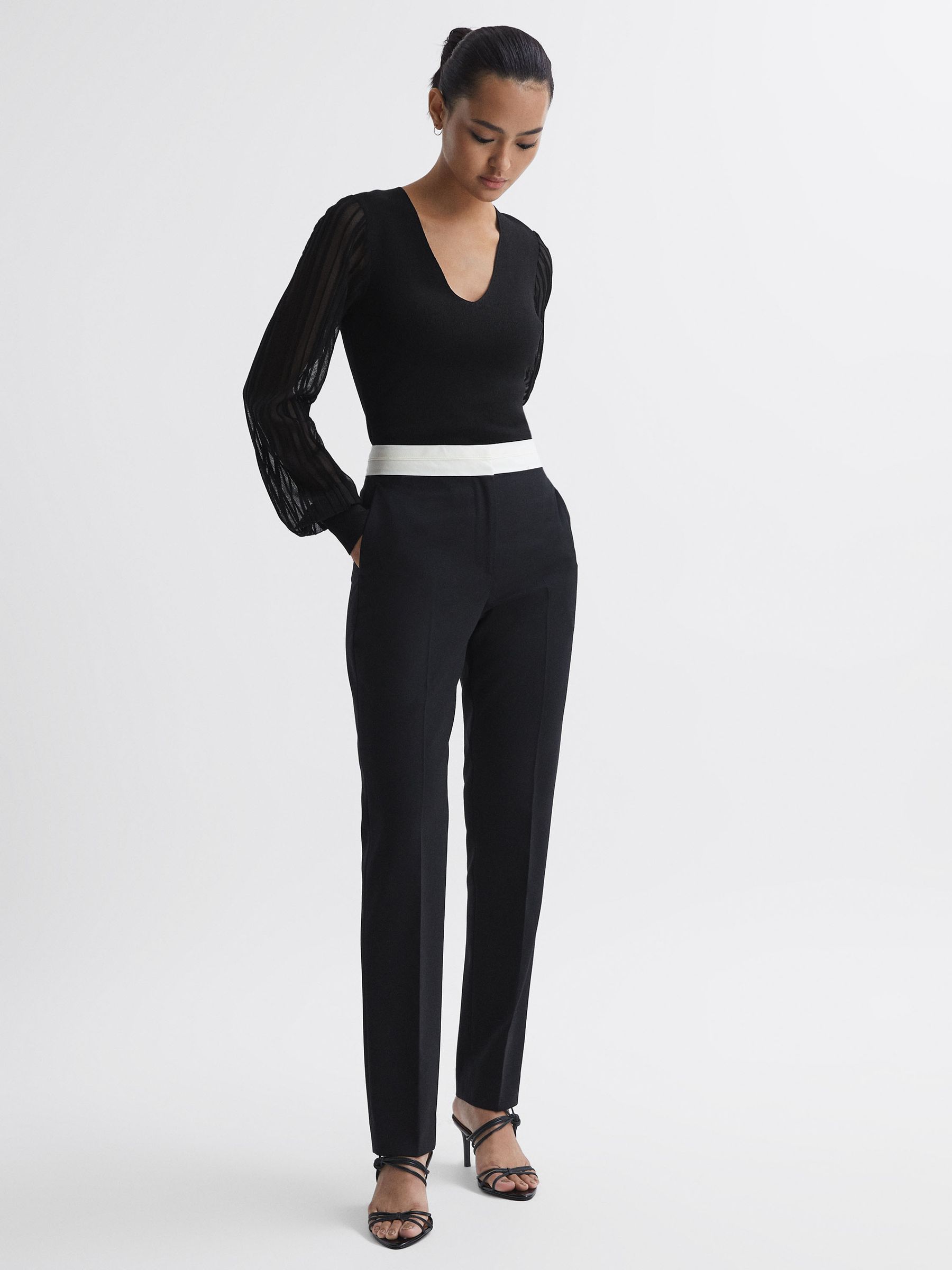 Sheer Sleeve V-Neck Top in Black - Image 3 of 5