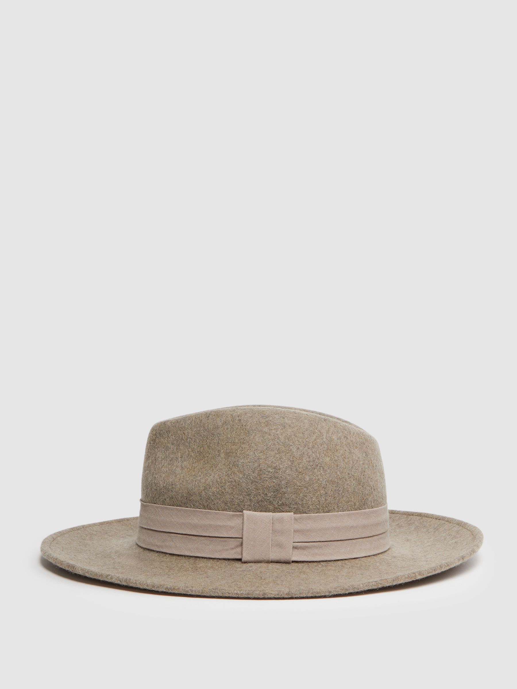 Wool Wide Brim Fedora Hat in Taupe - Image 1 of 4 Wool Wide Brim Fedora Hat in Taupe - Image 1 of 4