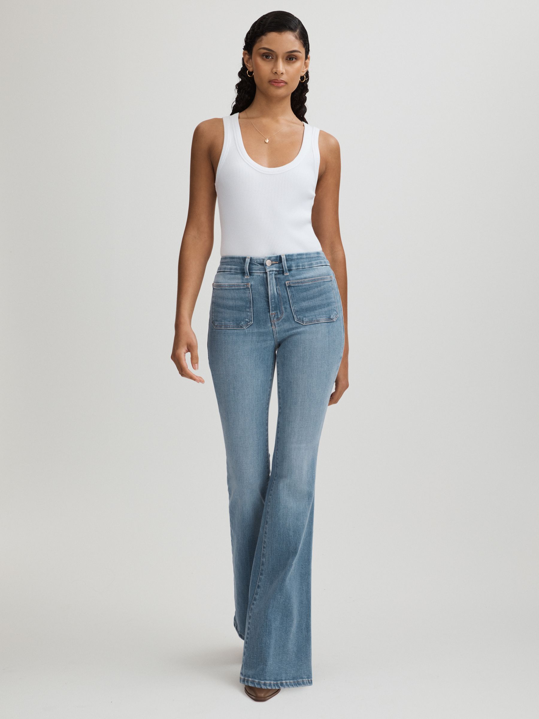 Mid Blue Good American Mid Rise Flared Jeans - Image 3 of 5