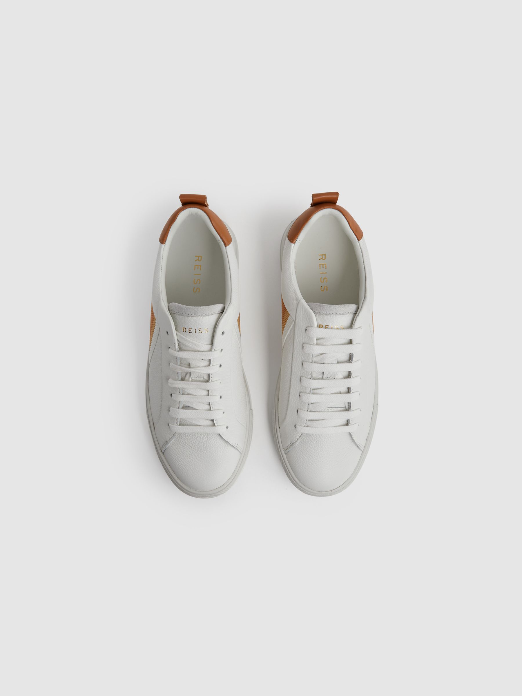 Leather Side Stripe Trainers in Fresh White - Image 3 of 5