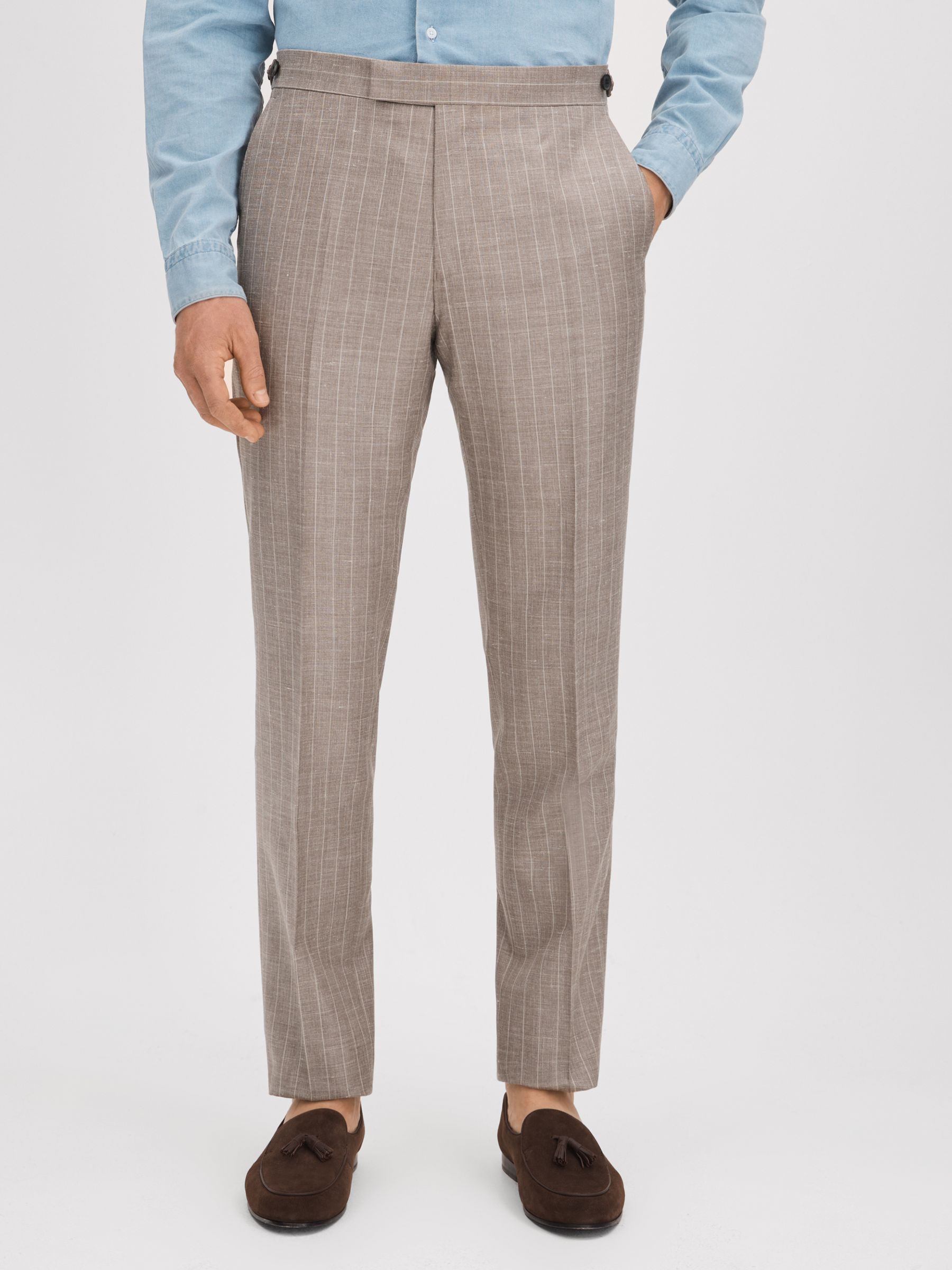 Slim Fit Wool-Silk-Linen Trousers in Mocha - Image 1 of 6