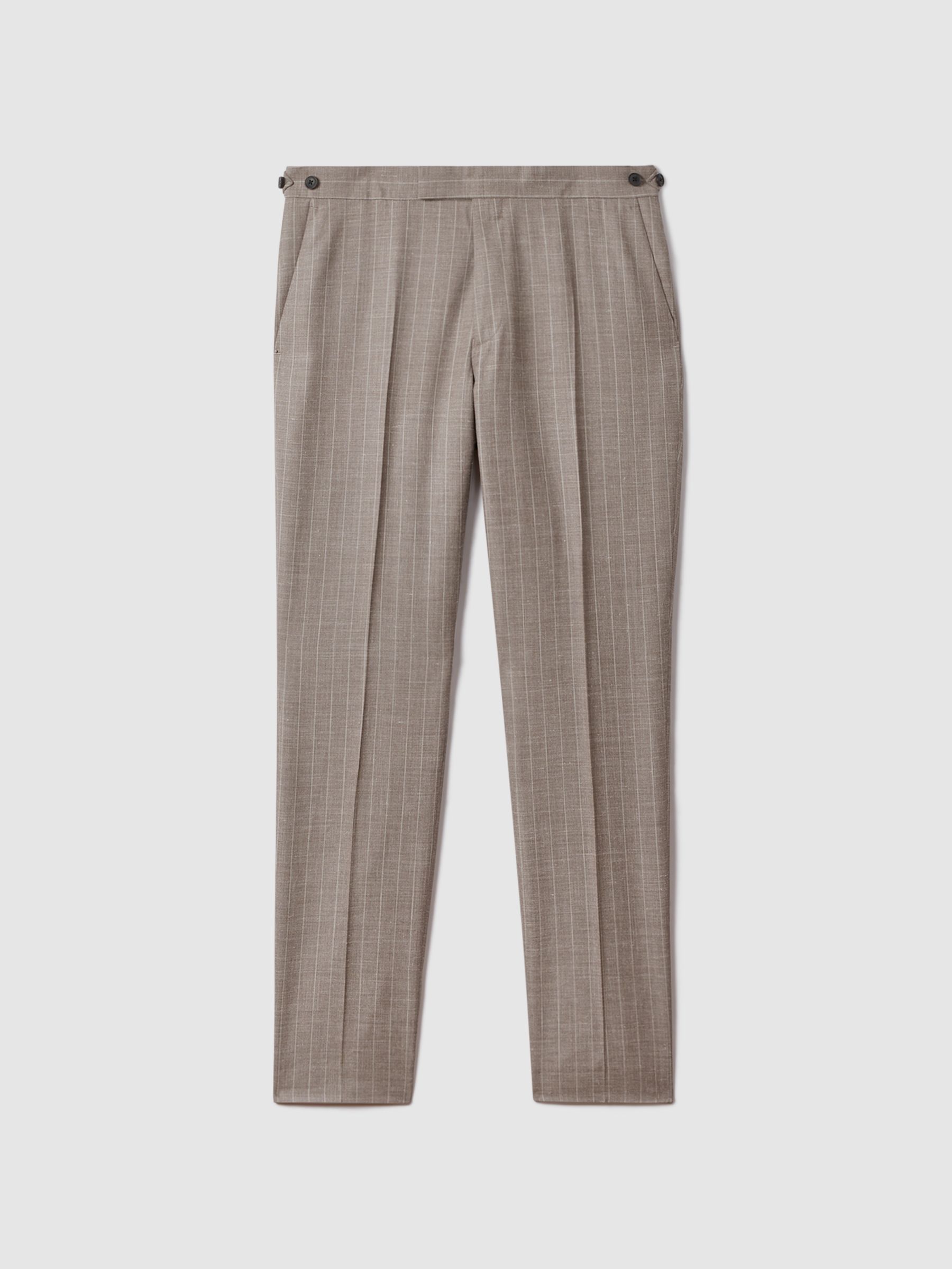 Slim Fit Wool-Silk-Linen Trousers in Mocha - Image 2 of 6