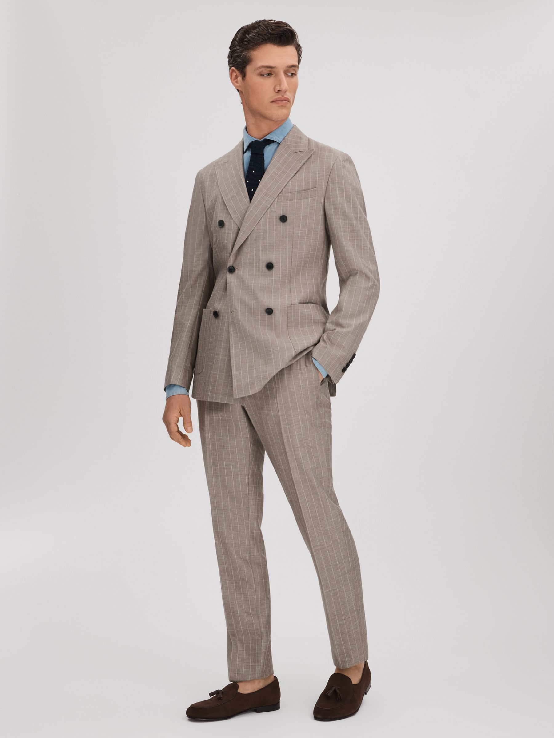 Slim Fit Wool-Silk-Linen Trousers in Mocha - Image 3 of 6