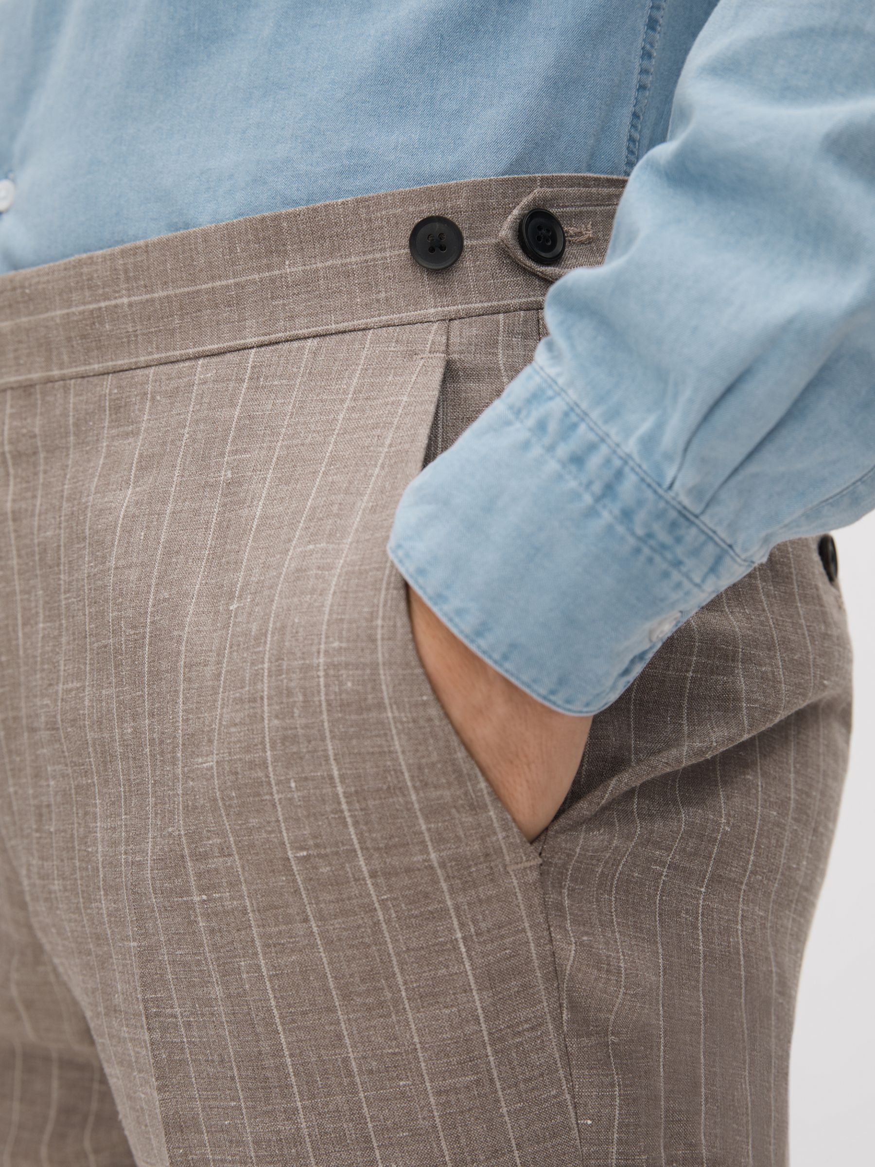 Slim Fit Wool-Silk-Linen Trousers in Mocha - Image 4 of 6