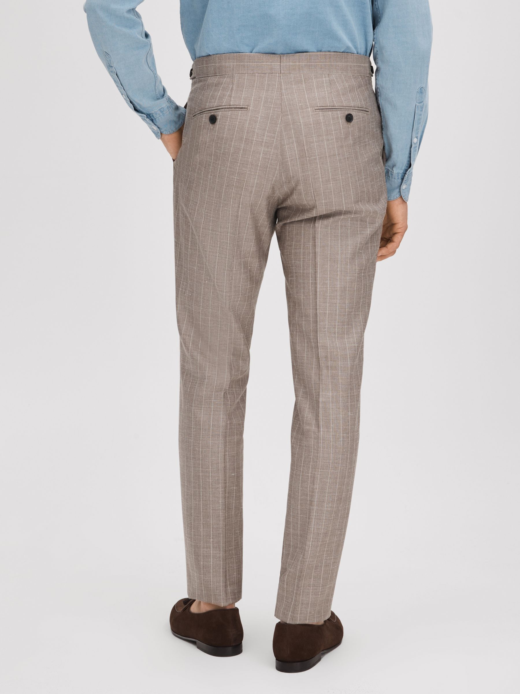 Slim Fit Wool-Silk-Linen Trousers in Mocha - Image 5 of 6