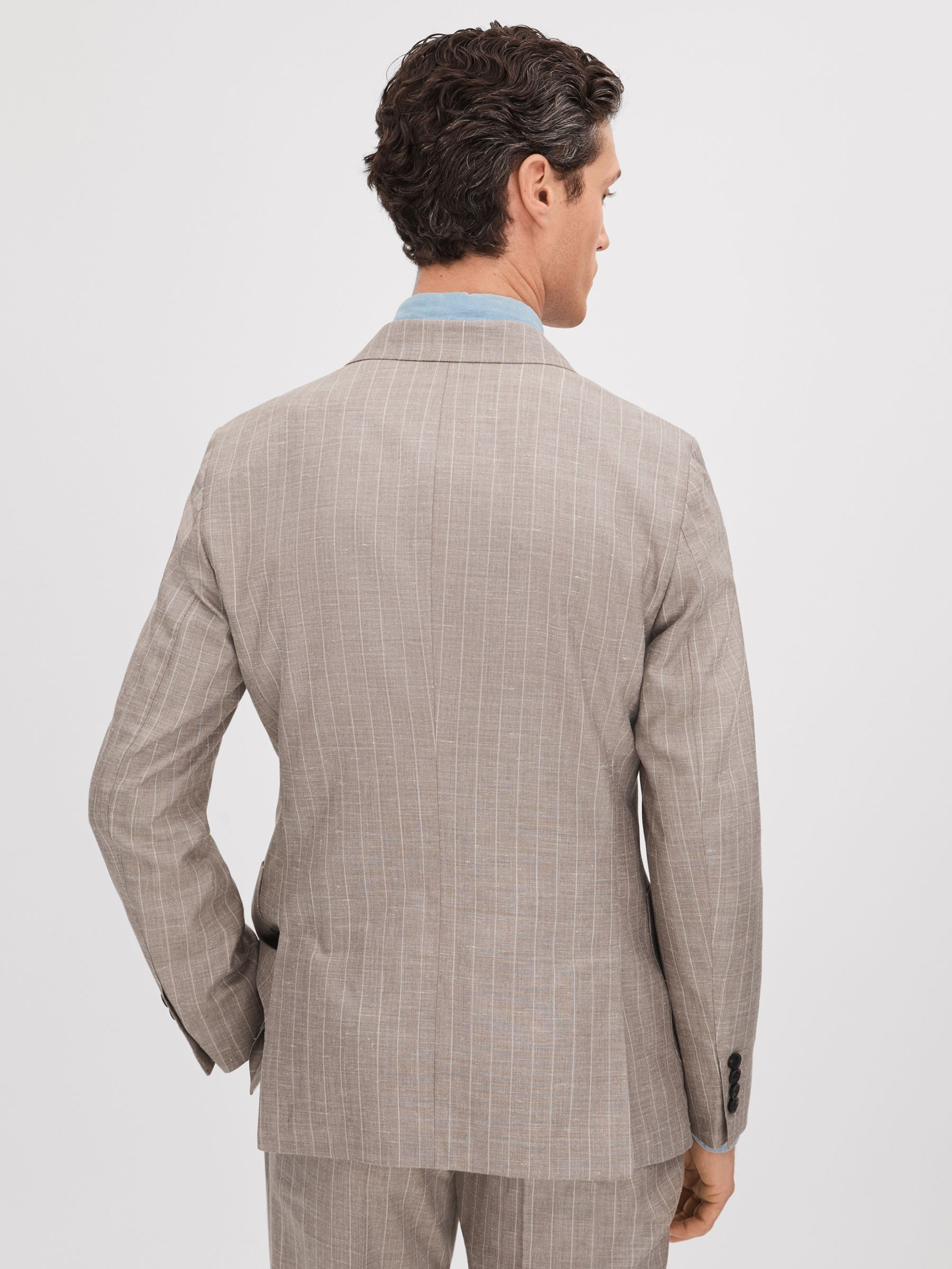 Slim Fit Wool-Silk-Linen Double Breasted Blazer in Mocha - Image 6 of 8