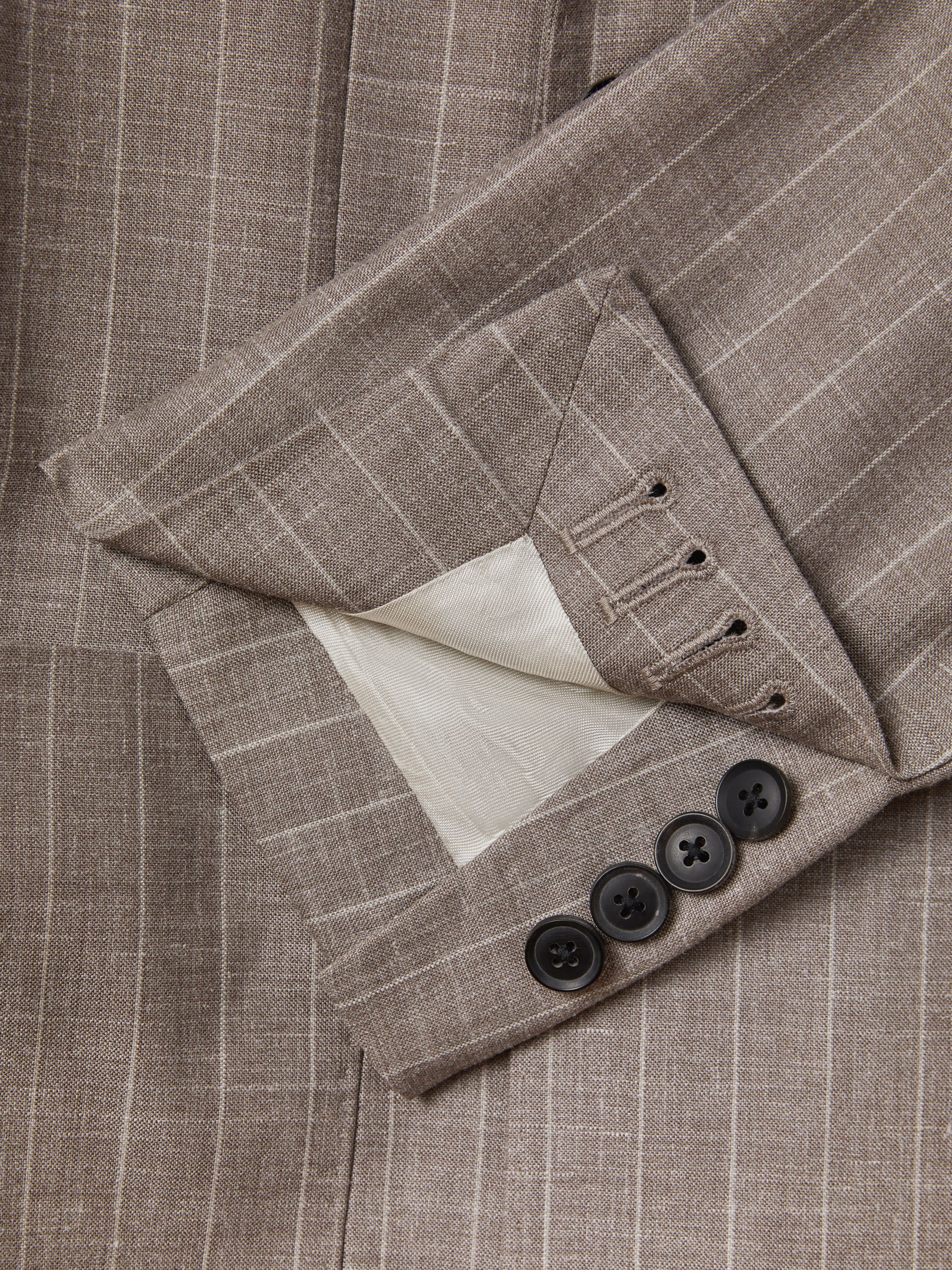Slim Fit Wool-Silk-Linen Double Breasted Blazer in Mocha - Image 7 of 8