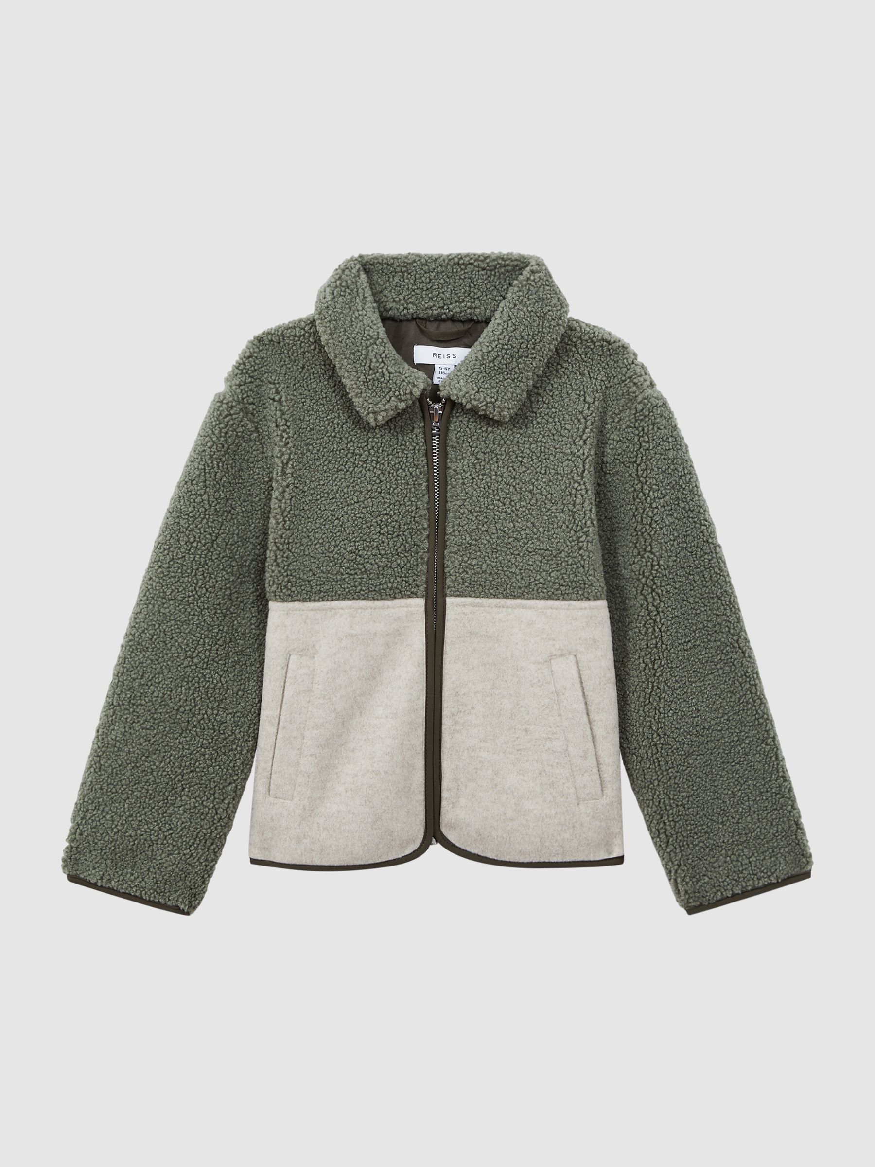 Senior Sherpa Zip-Through Jacket in Sage - Image 2 of 6 Senior Sherpa Zip-Through Jacket in Sage - Image 2 of 6