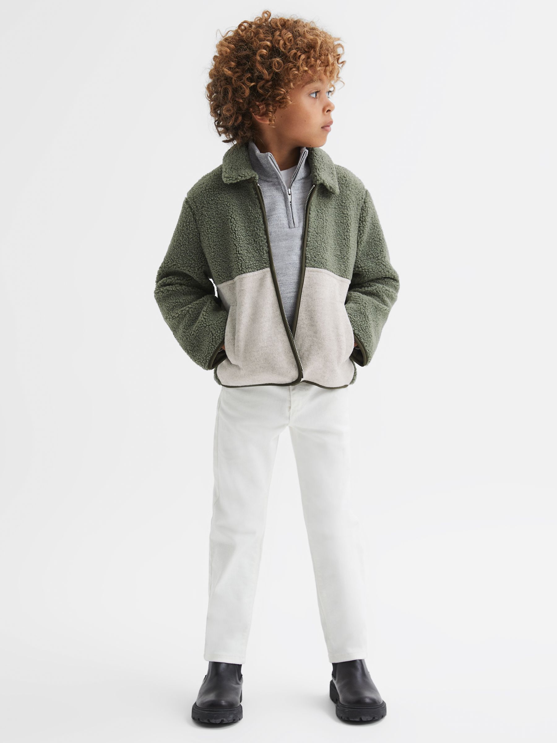 Senior Sherpa Zip-Through Jacket in Sage - Image 3 of 6