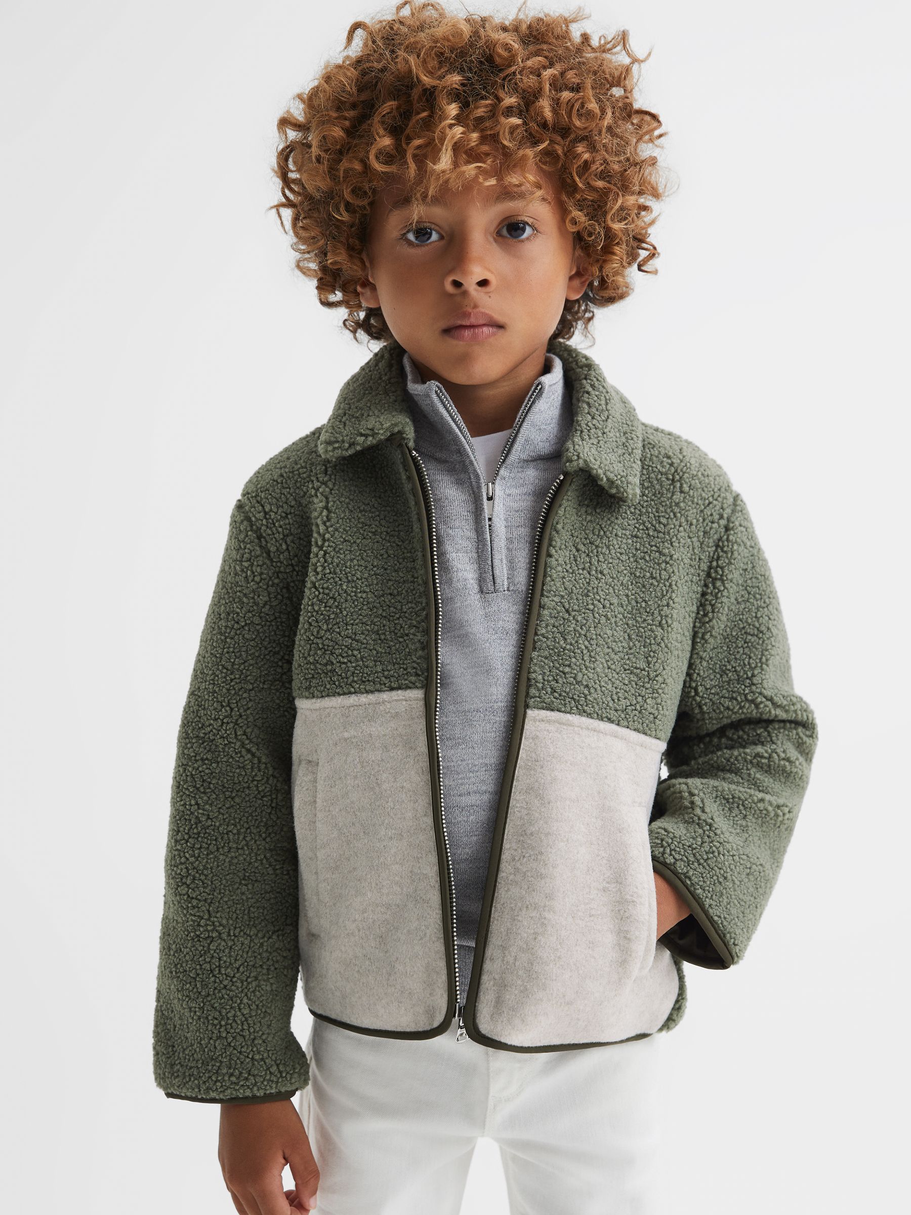 Senior Sherpa Zip-Through Jacket in Sage - Image 4 of 6