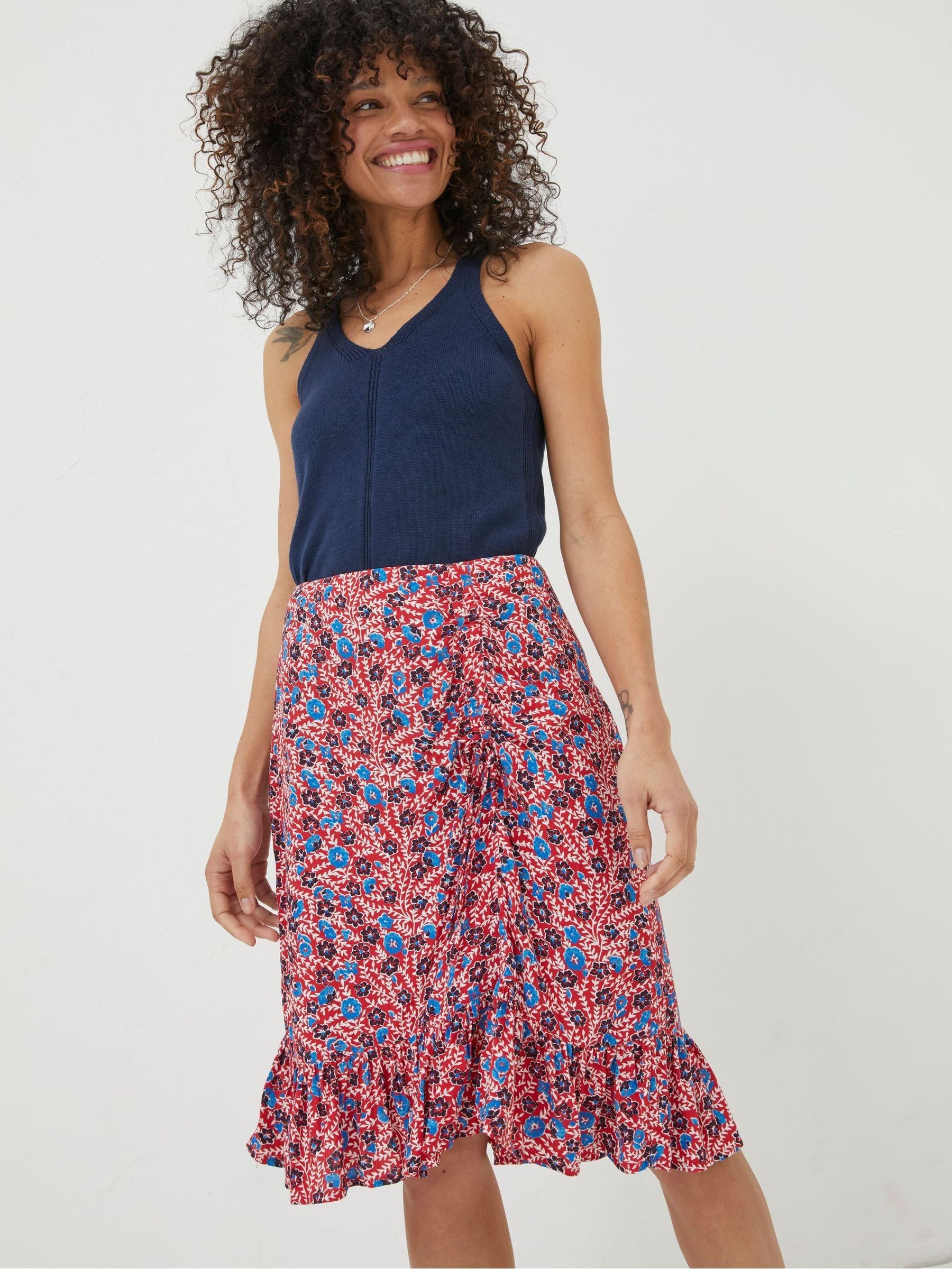 Red Cece Woodblock Meadow Skirt - Image 1 of 5